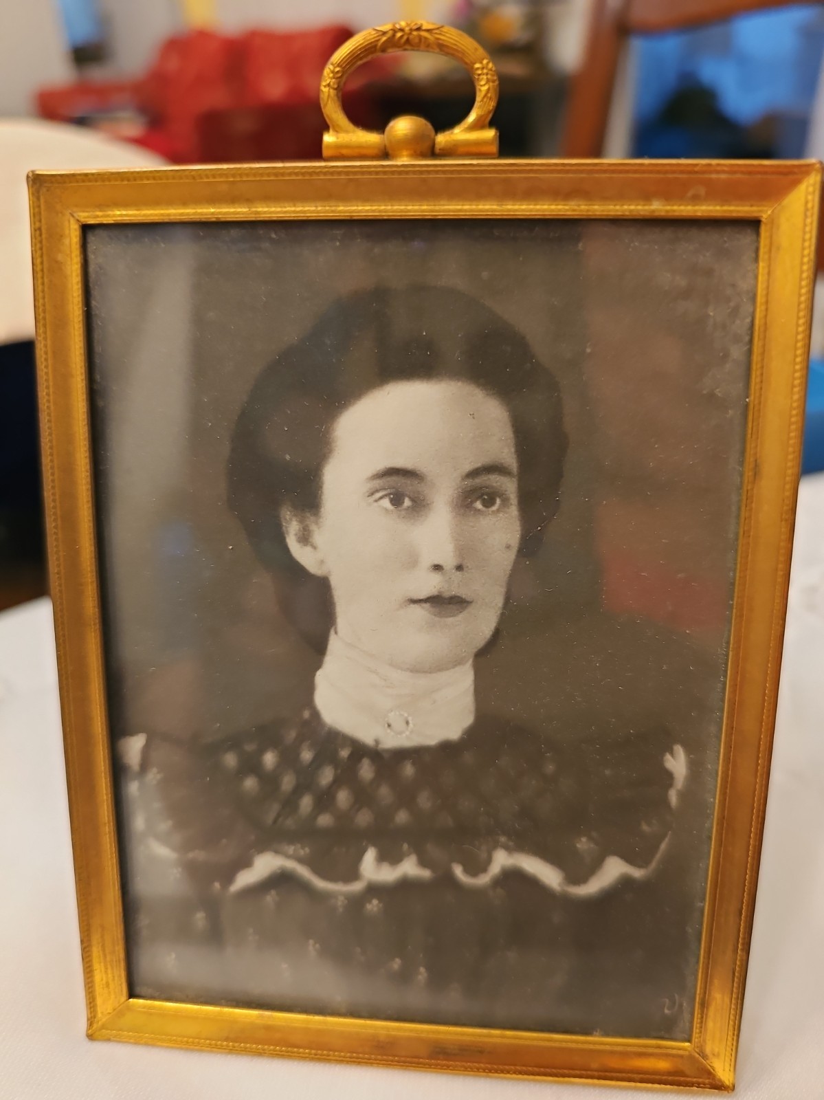 Antique c1900 Woman Portrait / Photo  In 24kt Gold Plated  Frame 3
