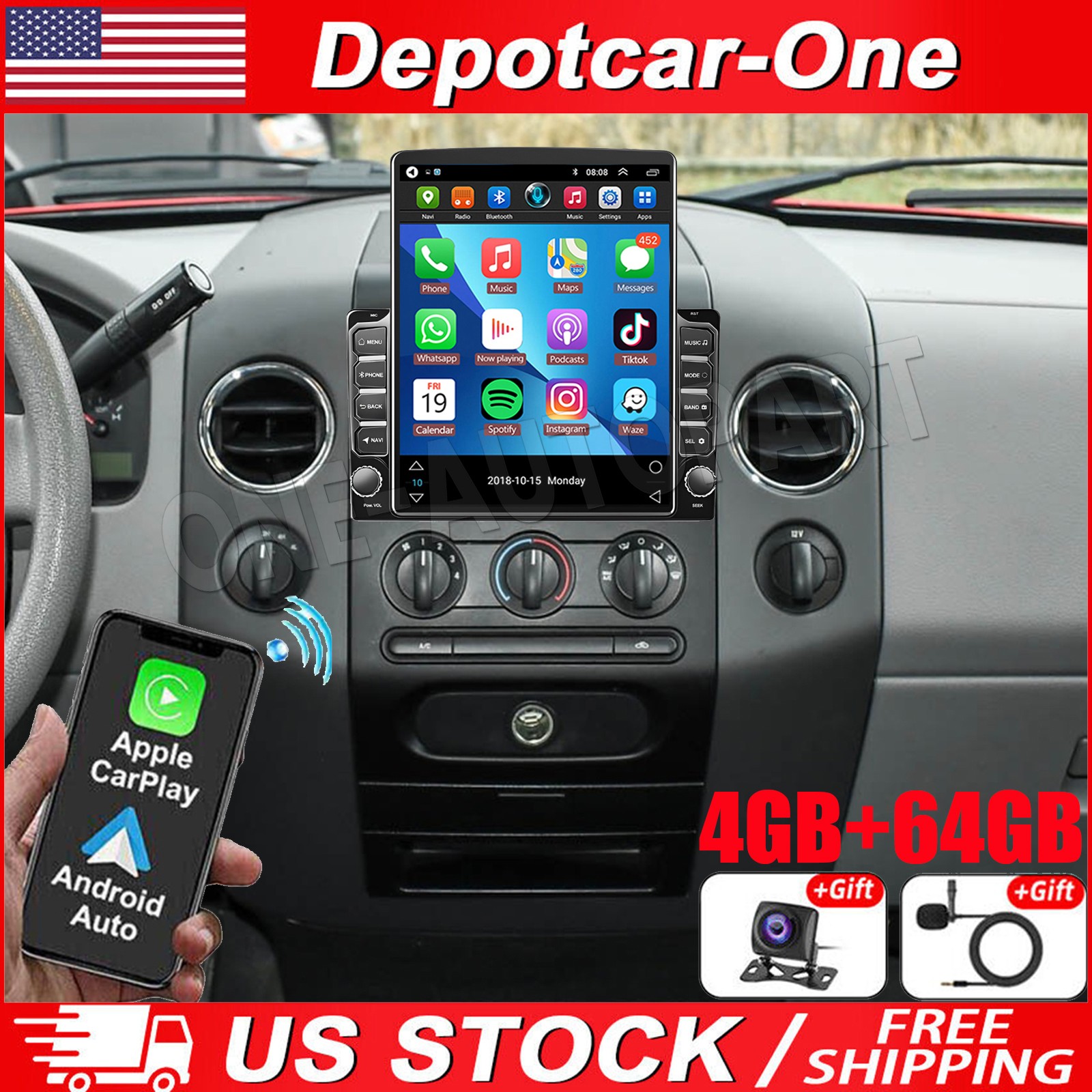 4+64GB Android 13 For Ford F150 2004-2008 Car Stereo Radio CarPlay GPS Head Unit