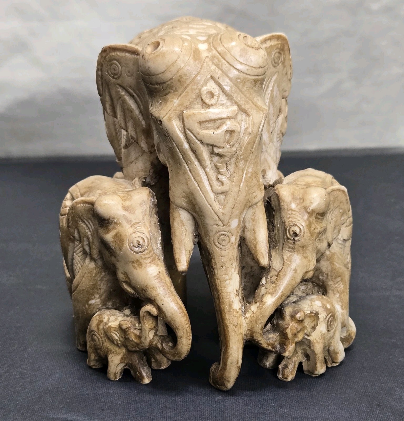 Vintage Hand-Carved Soapstone Elephant Family Figurine - Detailed Herd Statue Vintage Hand-Carved Soapstone Elephant Family Figurine - Detailed Herd Statue