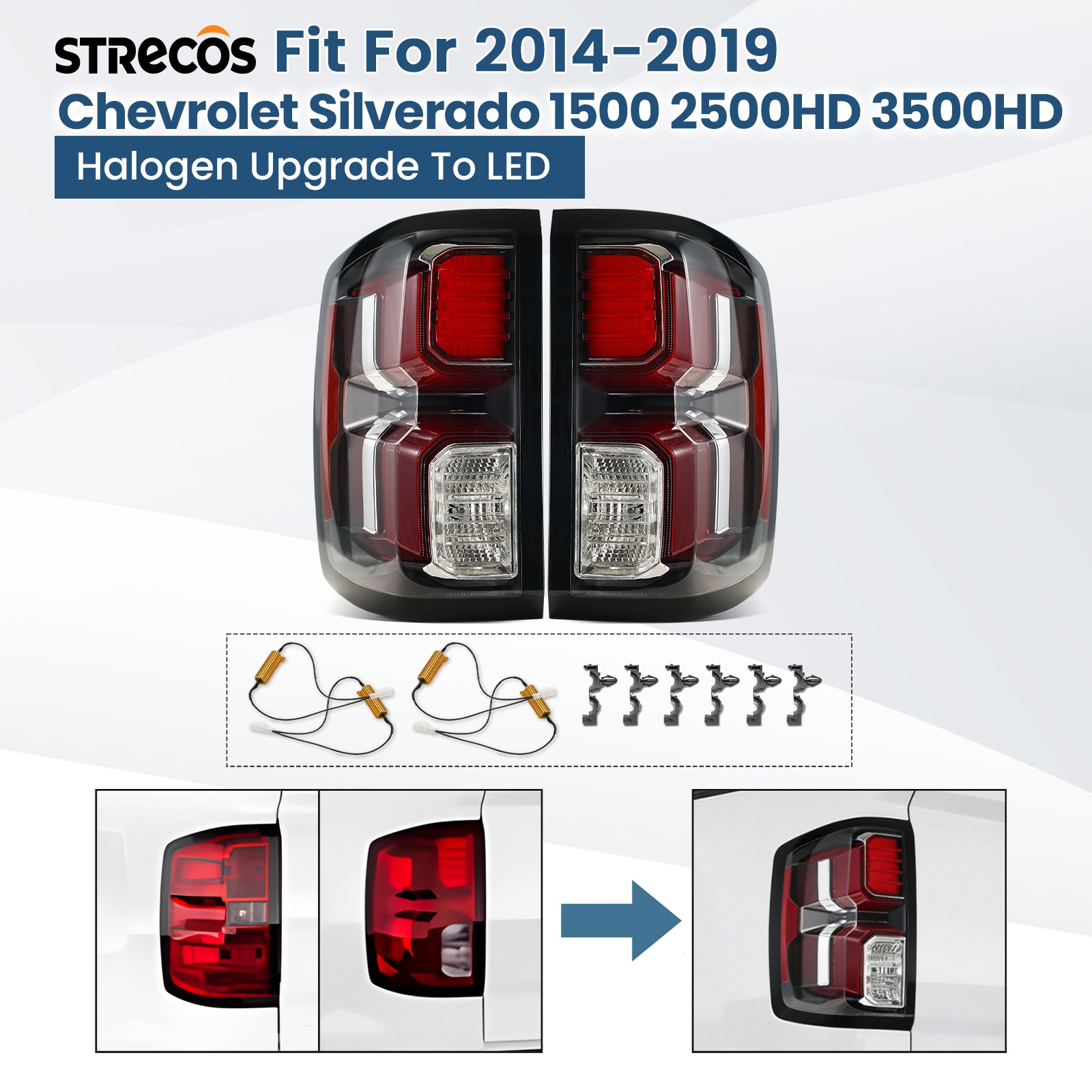 Halogen Upgrade To LED For 2014-2019 Chevy Silverado 1500 Black Tail Lights Pair Halogen Upgrade To LED For 2014-2019 Chevy Silverado 1500 Black Tail Lights Pair