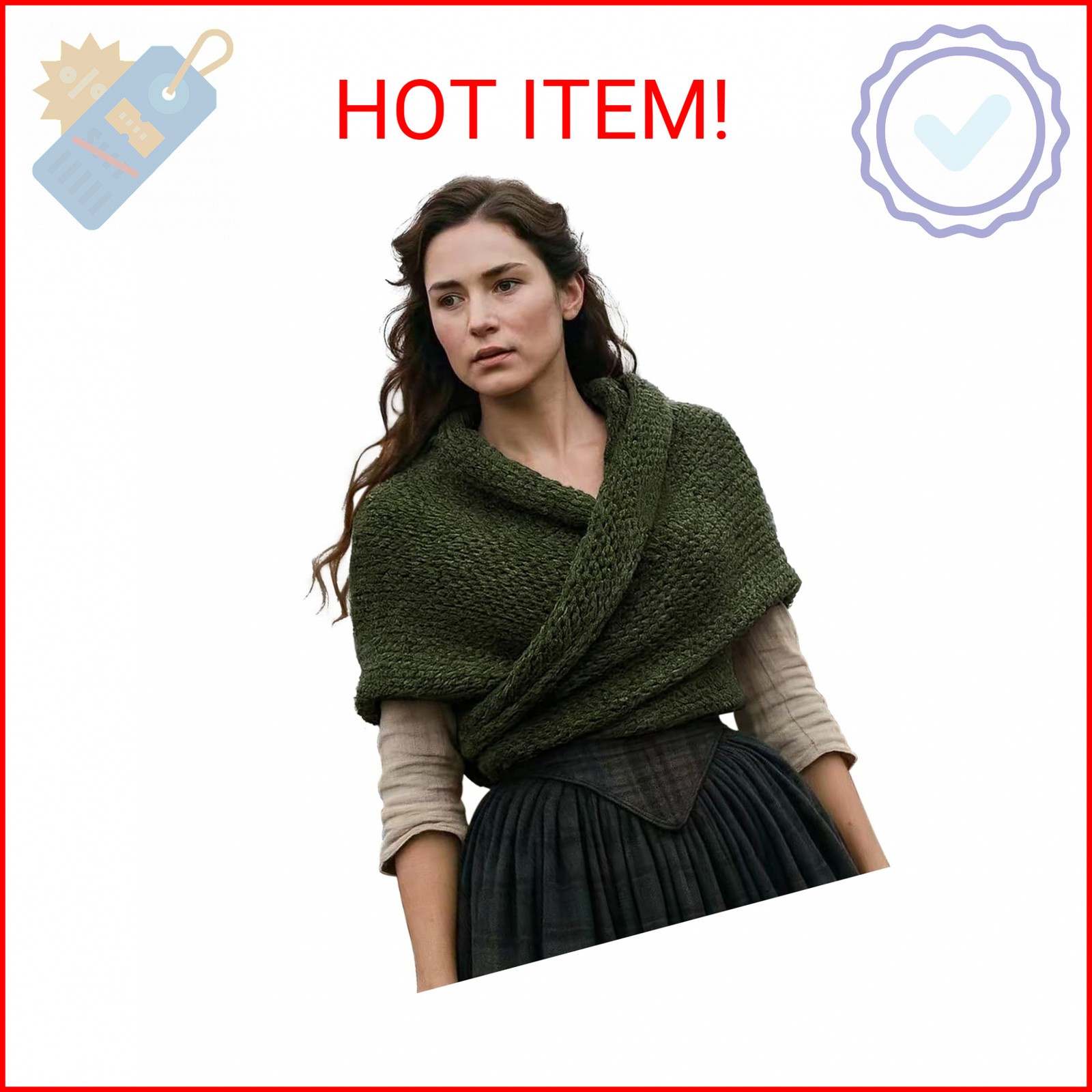 L\'VOW Women\'s Knitted Sontag Shawl Medieval Triangle Sweater Wrap ArmyGreen
