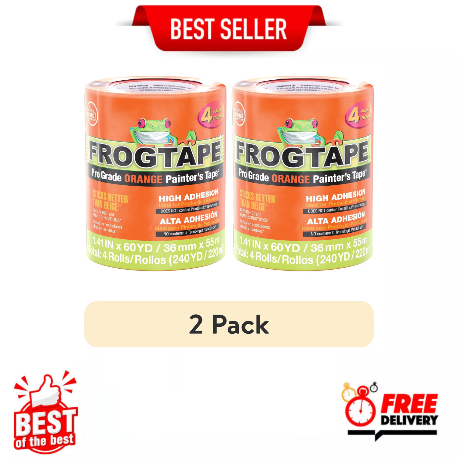 (2 Pack) FrogTape Pro Grade Orange Painters Tape 1.41\