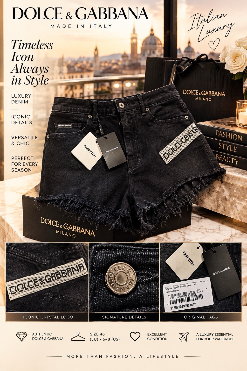 Dolce & Gabbana Black Denim Cut Off Shorts Frayed Logo  Pockets 46 eu/ us 6/ 