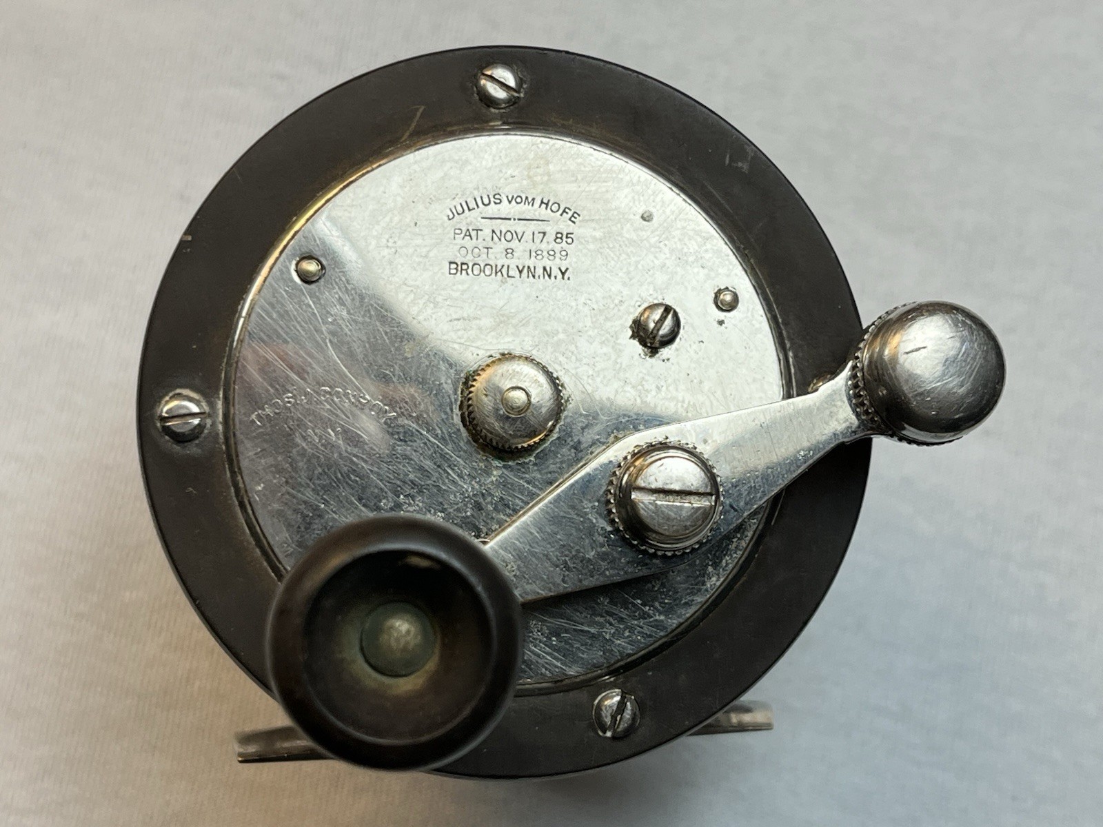 Rare Antique Julius Vom Hofe No. 1 Casting Reel - Double Stamped Thos. J Conroy