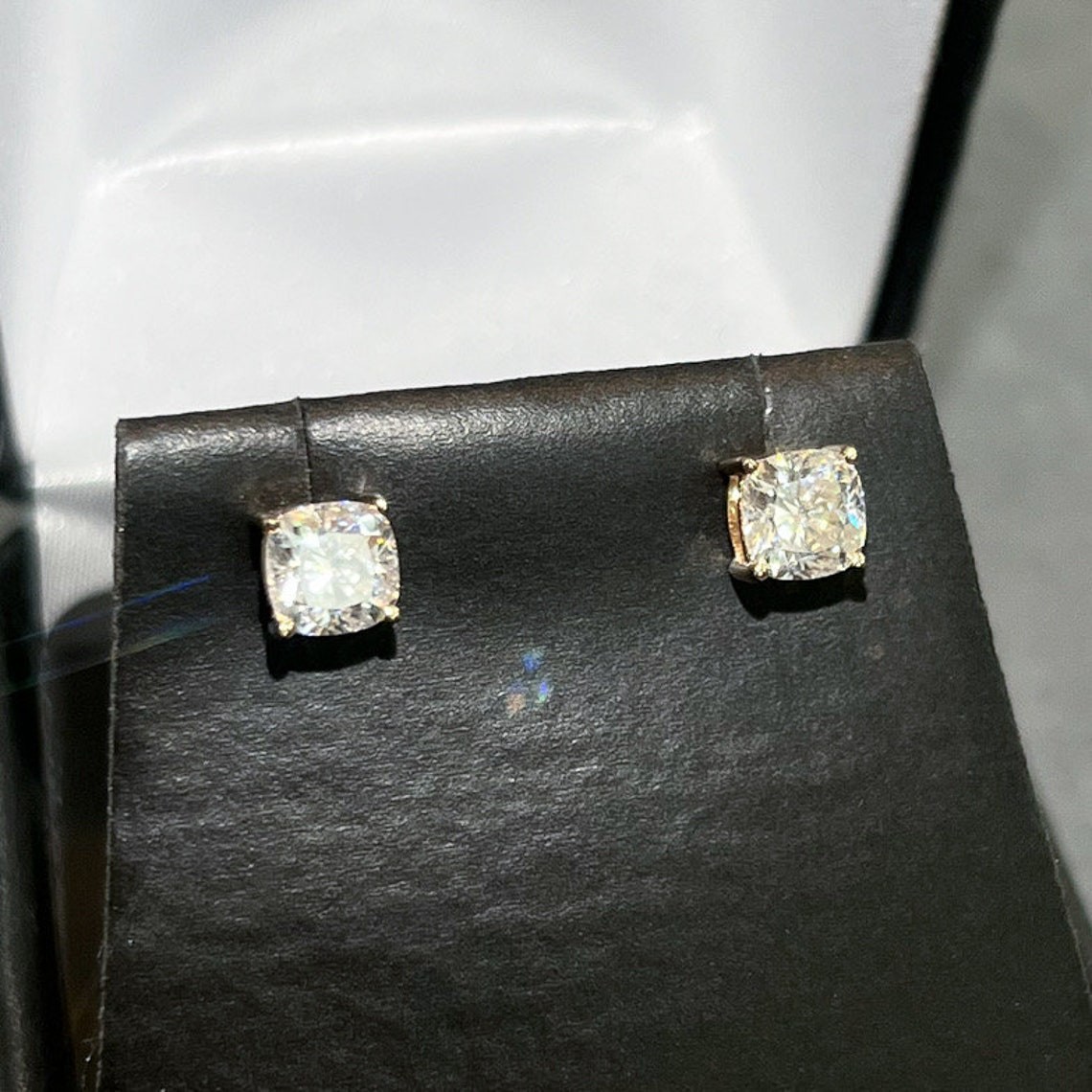 2.20 Ct Cushion Cut Natural HPHT Diamond Stud Earrings 925 Silver 14K Gold