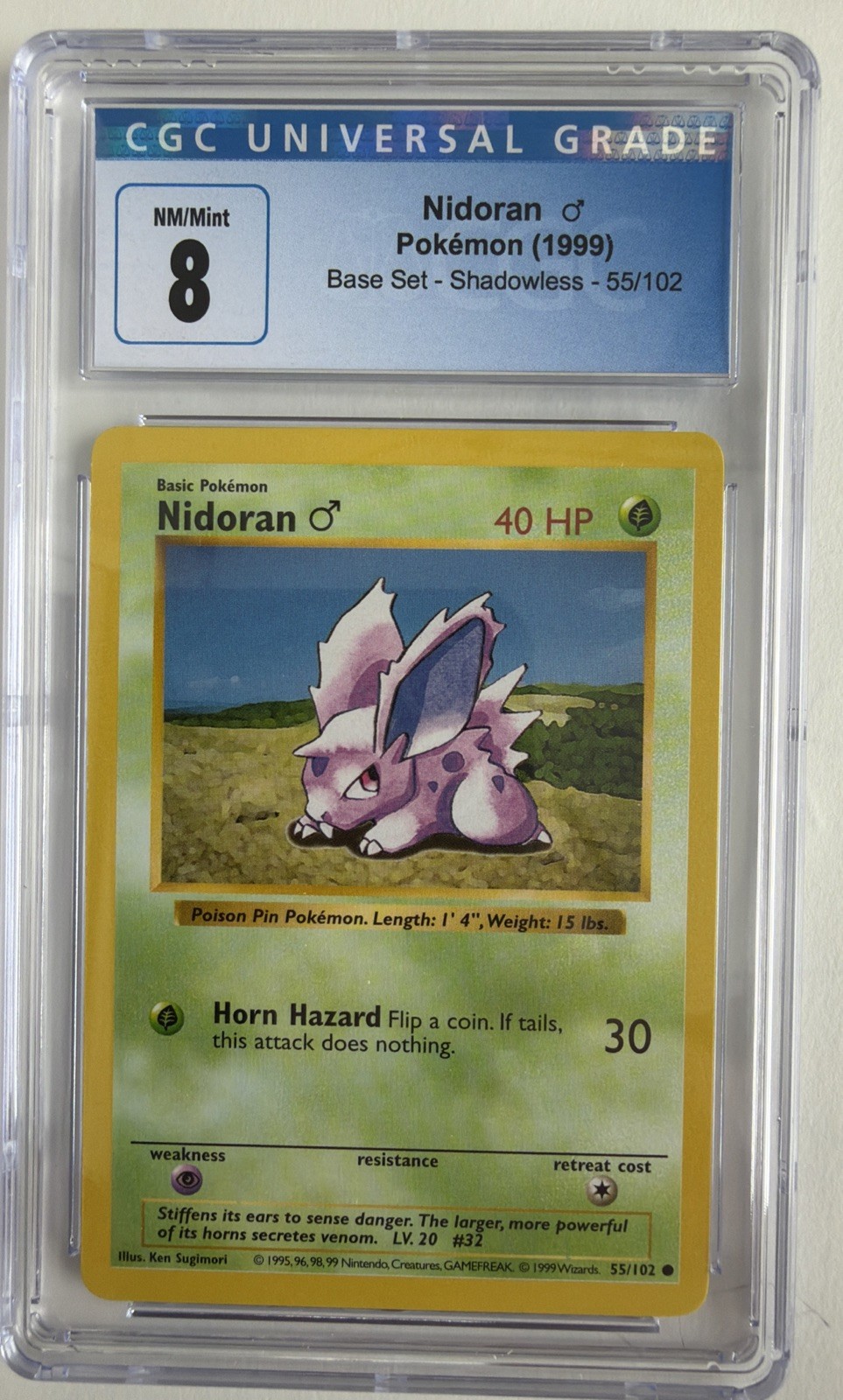 Nidoran #55 1st Edition Base Set 1999 Pokémon Game CGC 8 🍃 Nidoran #55 1st Edition Base Set 1999 Pokémon Game CGC 8 🍃