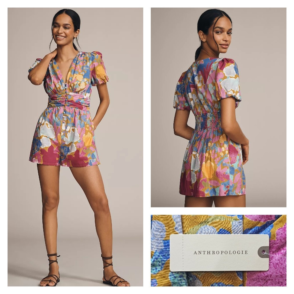 Anthropologie The Katerina Button-Front Romper Pink Small $148