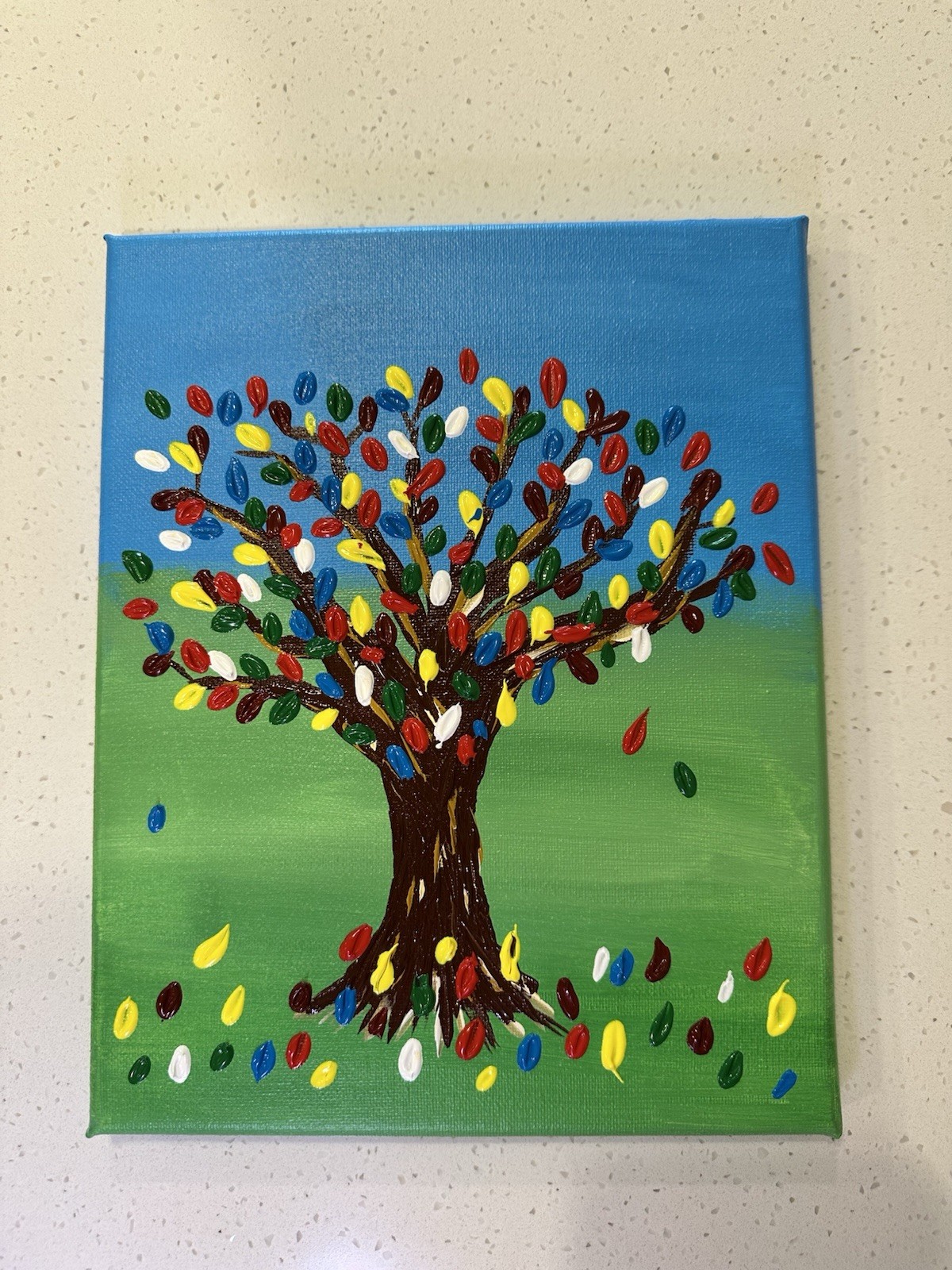 Original Handmade Acrylic Tree Painting on Canvas Colorful Textured Wall Art