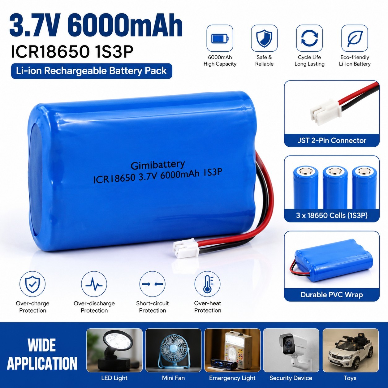 3.7v 6000mAh Li-ion Rechargeable Battery Pack 1S3P 3.7v 6000mAh Li-ion Rechargeable Battery Pack 1S3P