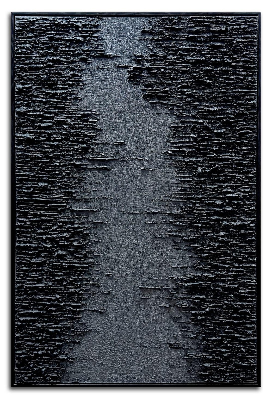 Framed Black Canvas Wall Art, Modern Abstract Oil Paintings, Relief Texture W...
