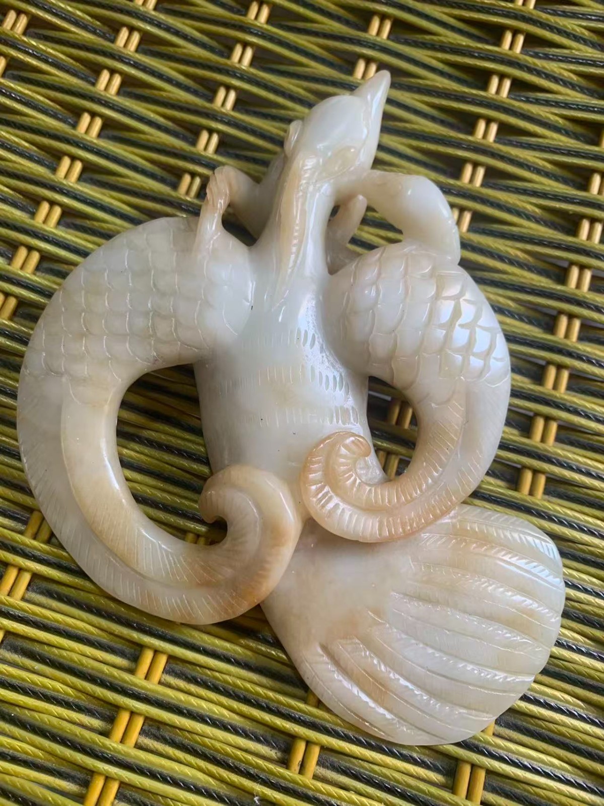Unique Excellent Chinese HeTian White Jade Hand Carved *Phoenix* Statue 