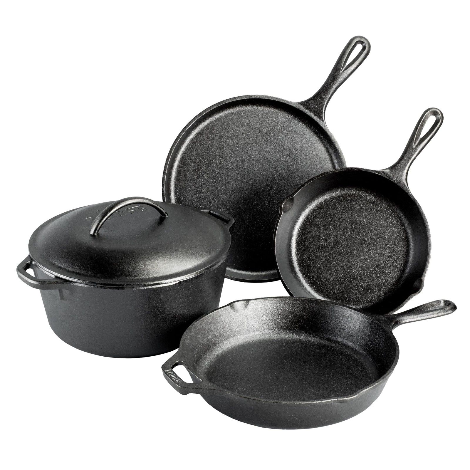 Lodge Cast Iron 5-Piece Set, Pre-Seasoned Skillets, Griddle & Dutch Oven