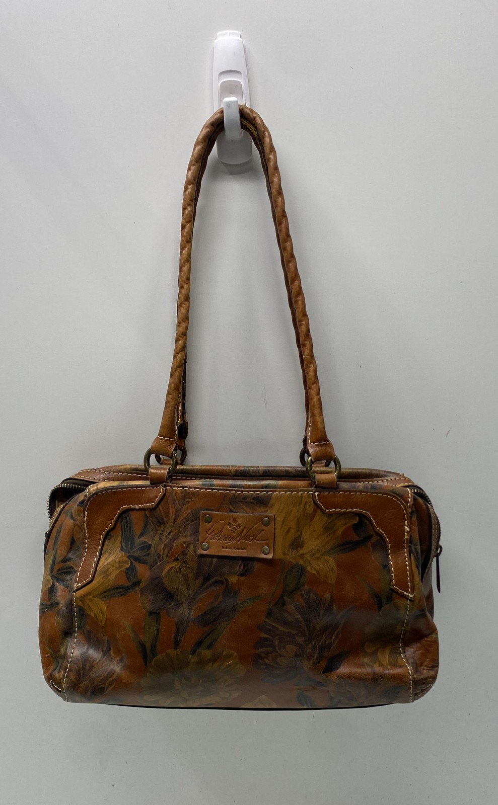 Patricia Nash Brown Floral Italian Leather Satchel Handbag