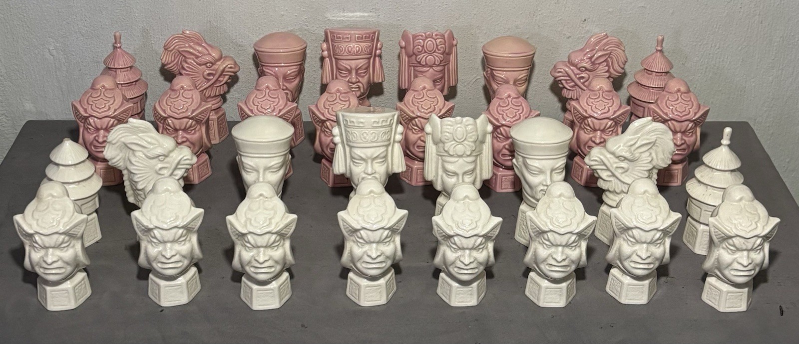 Vintage JMS Inc Made in Japan Pink & White Ceramic Asian Chess Set - 32 Pieces Vintage JMS Inc Made in Japan Pink & White Ceramic Asian Chess Set - 32 Pieces