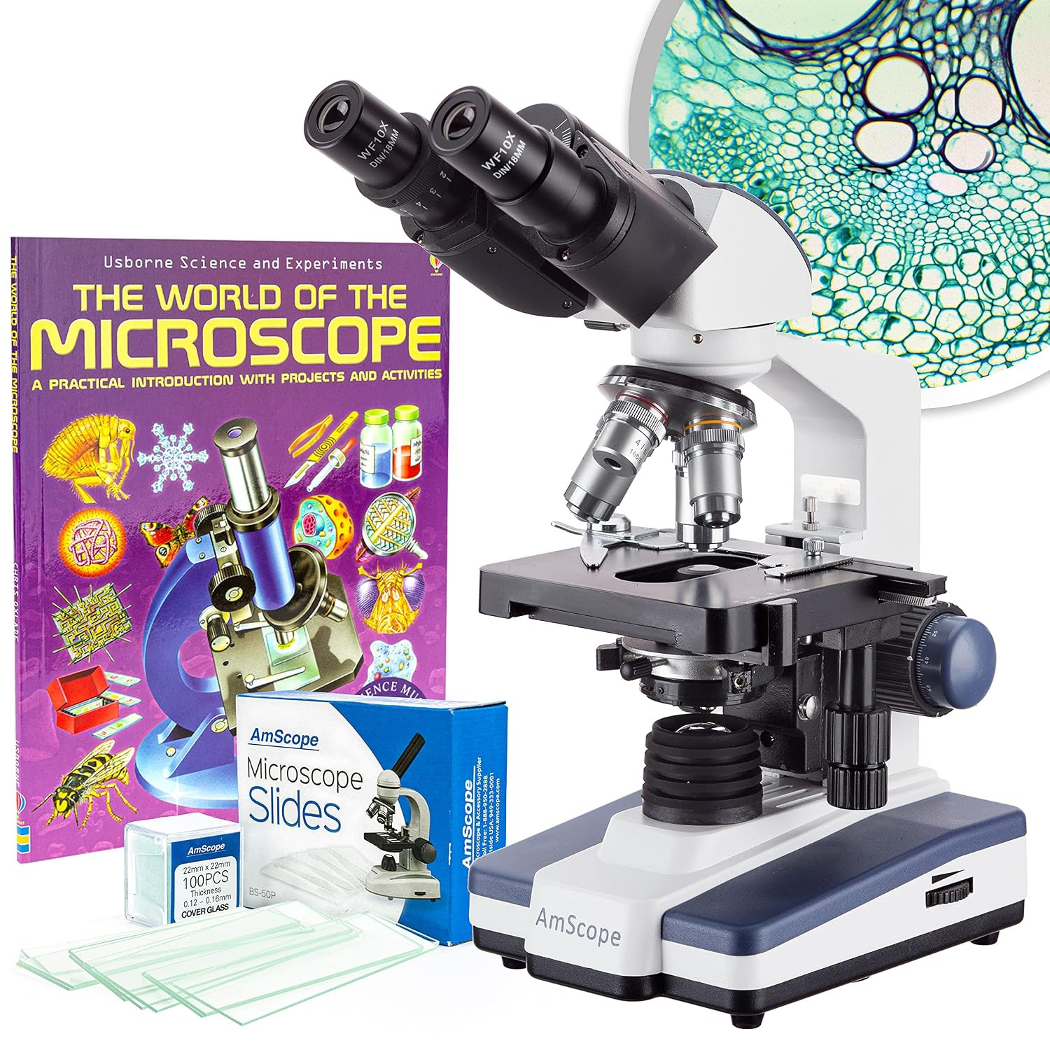 Amscope B120C-BK-BS 2500X LED Lab Binocular Compound Microscope | 40X-2500X Magn