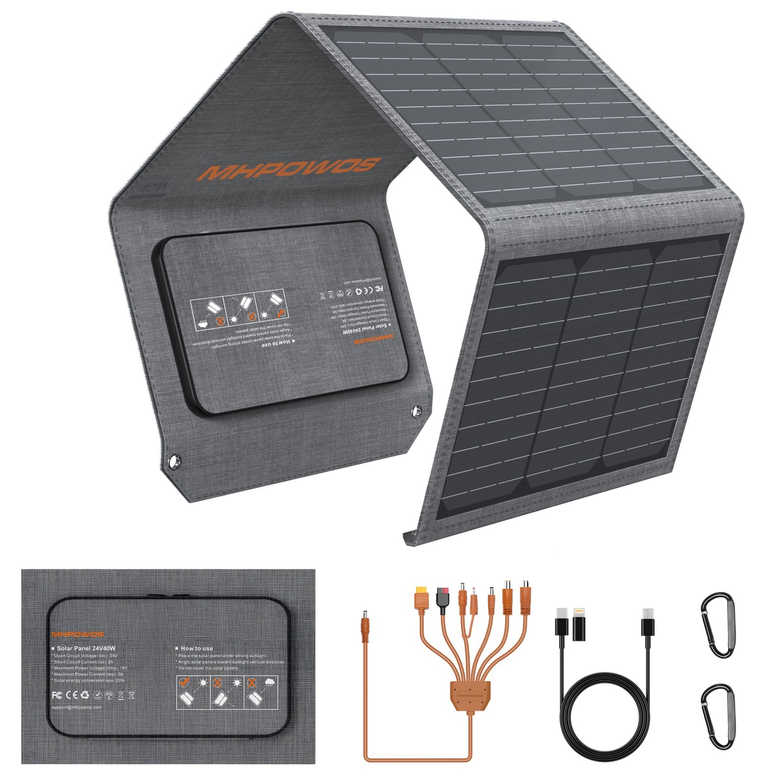 MHPOWOS 40W 80W 120W Portable Solar Panel Charger USB Foldable IP65 Waterproof