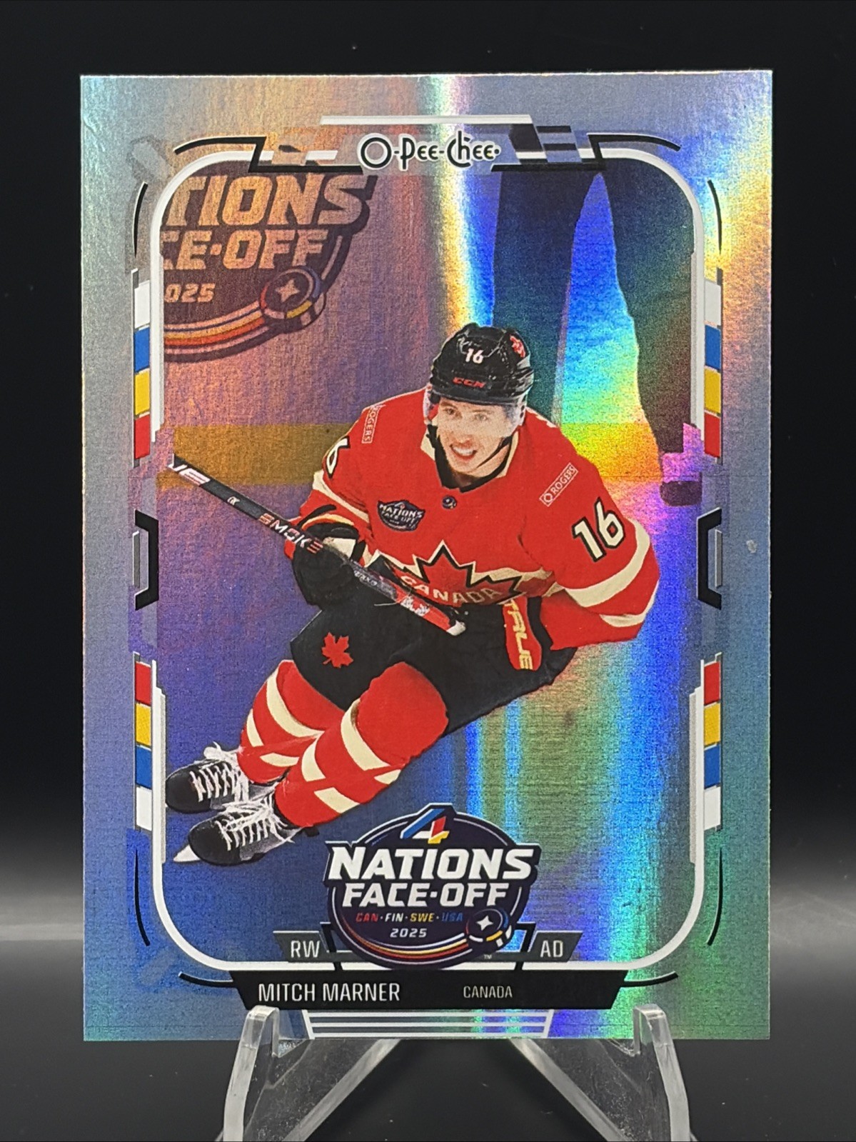 2025-26 O-Pee-Chee - 4 Nations Face-Off Mitch Marner #519 Rainbow Foil 219/350