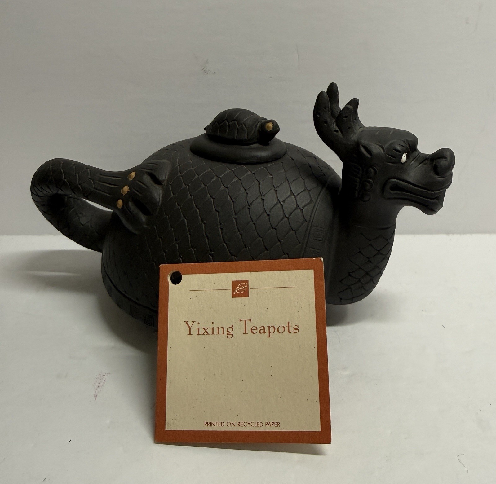 Vintage Chinese Yixing Zisha Purple Clay Teapot Dragon Motif 7.5” Dark Brown