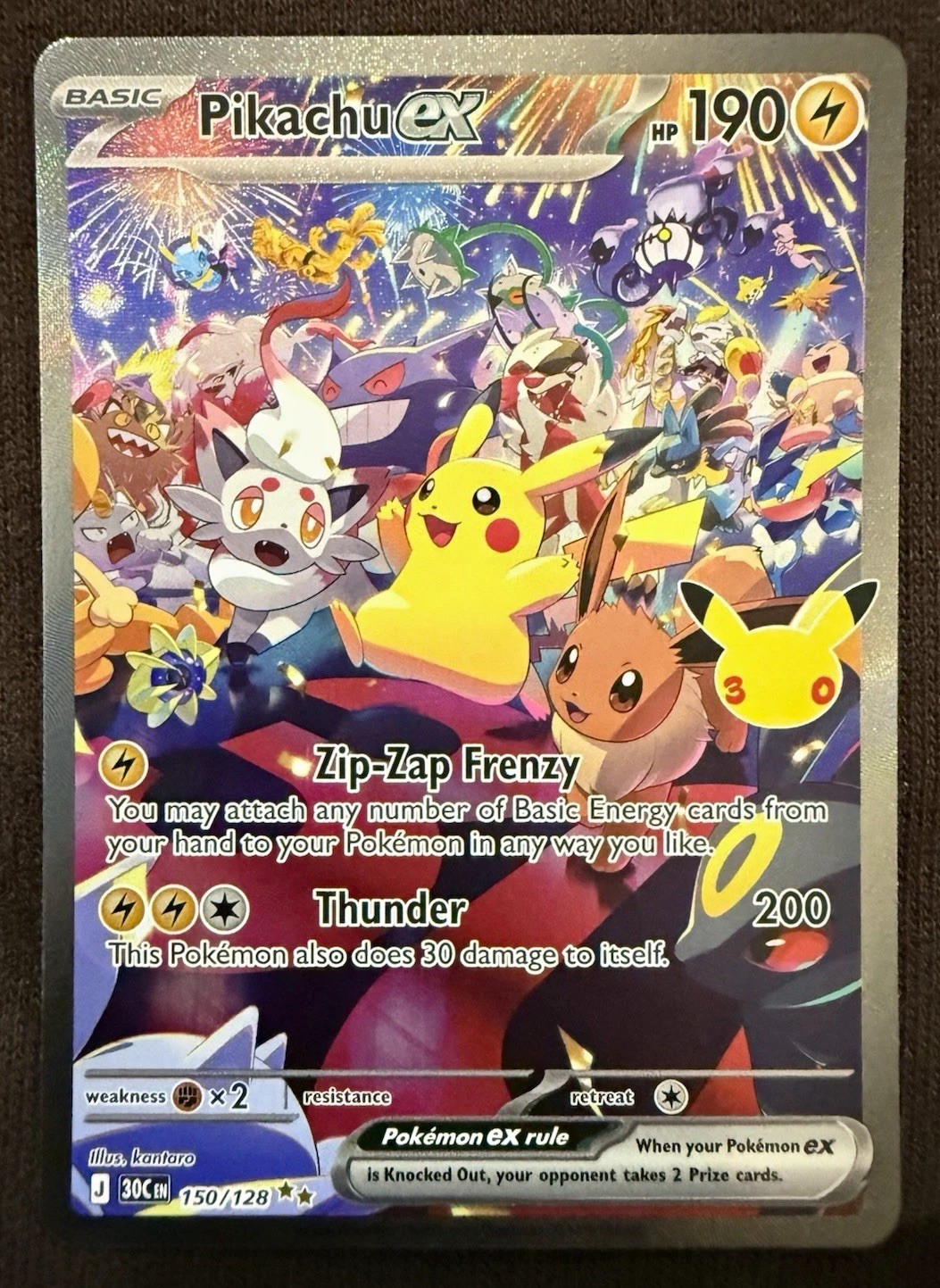 Pokemon Pikachu ex 150/128 SIR 30th Anniversary Celebration Full Art Holo NM
