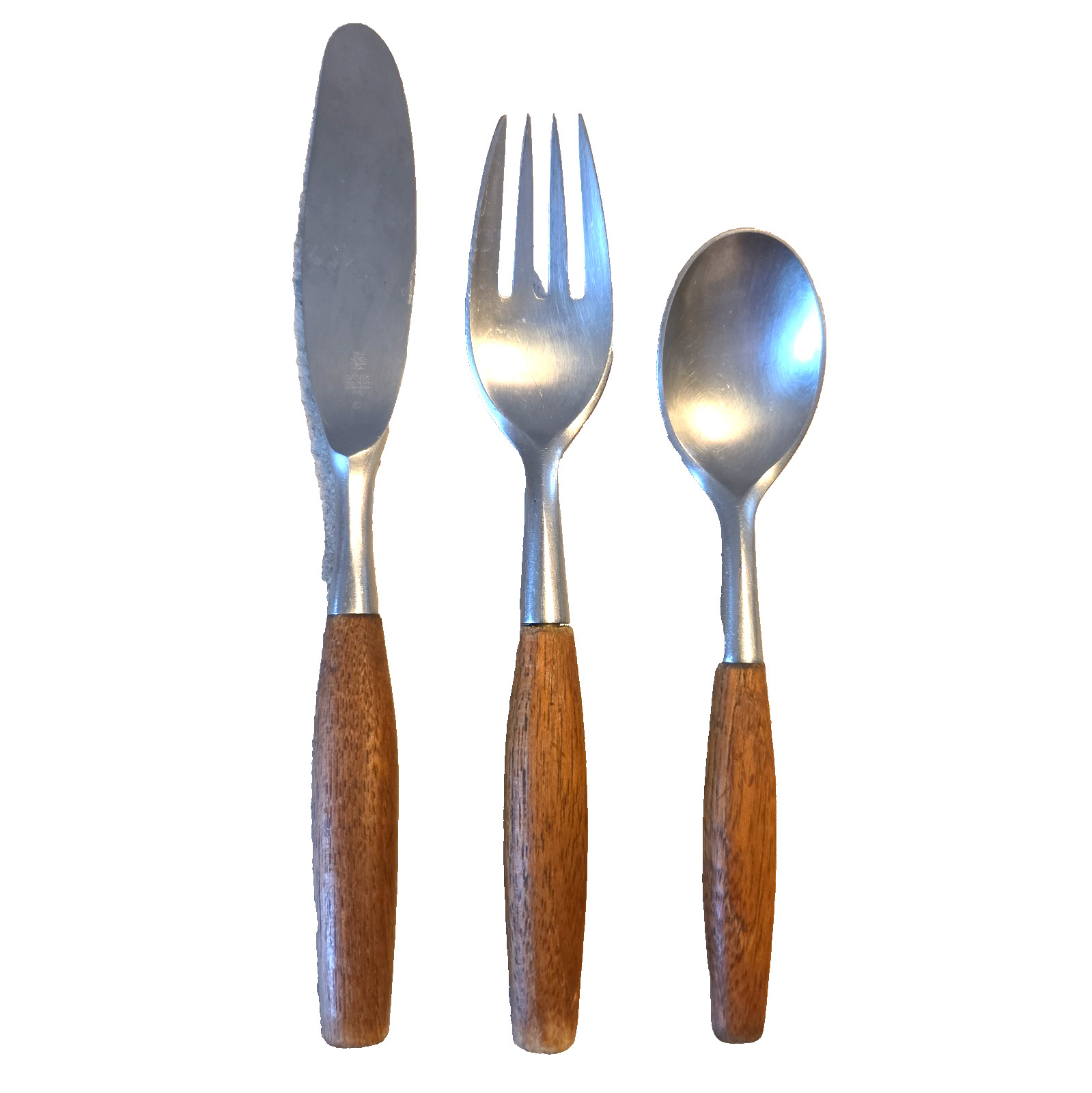 Vintage DANSK 3 Pc Fjord Teak Wood Stainless Flatware Set Germany MCM 70s