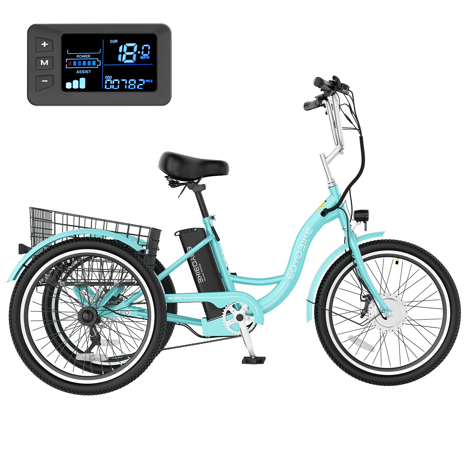 EOYOBIKE 26in Electric Trike 350W(700W Peak) E-Trike 7-Speed&40 Miles ebike