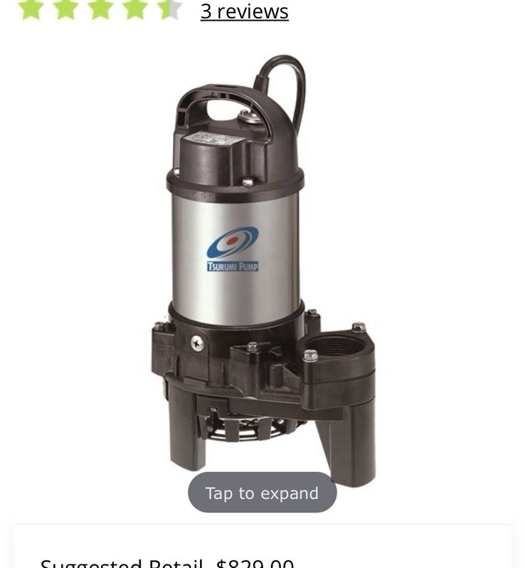 Tsurumi 3PN Waterfall/Pond Pump 3600 GPH 115V Corded Corrosion Resistant