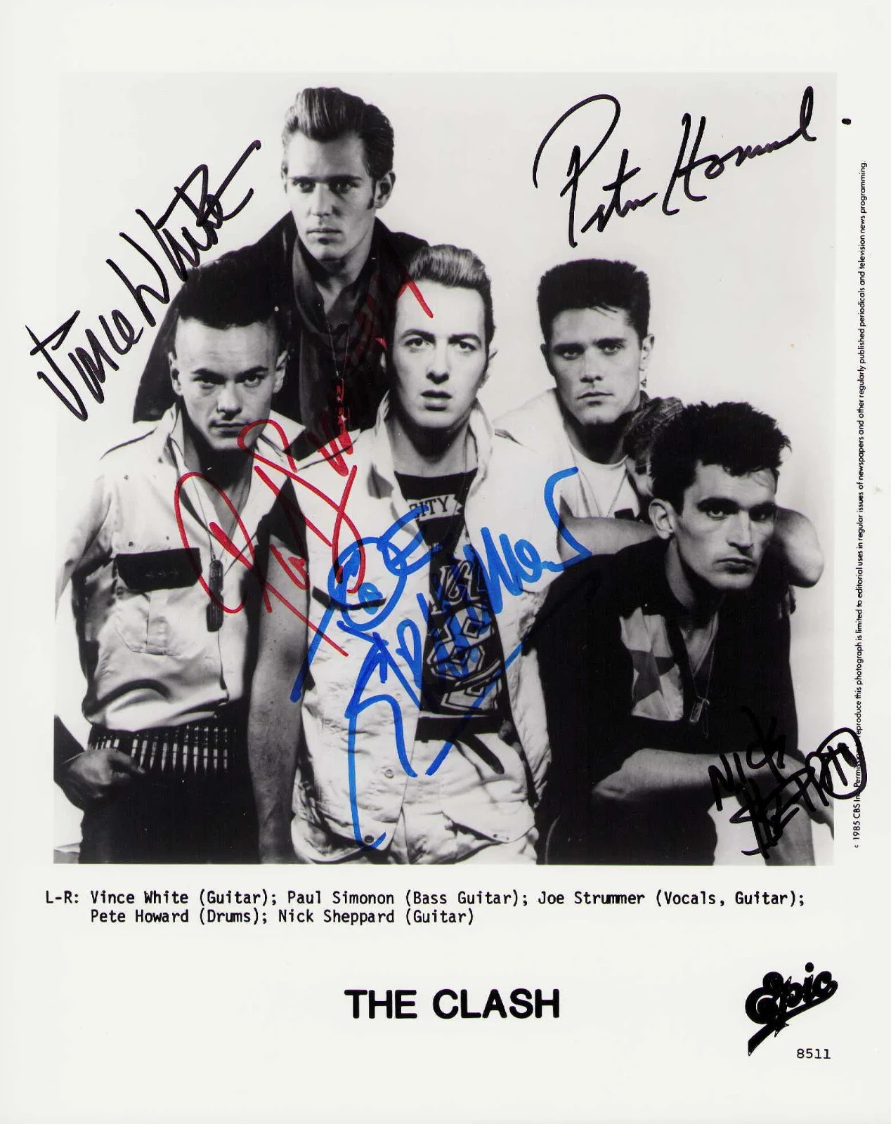 Rare The Clash Joe Strummer + Band Signed 8x10 Photo POP COA 1983-1986 Lineup