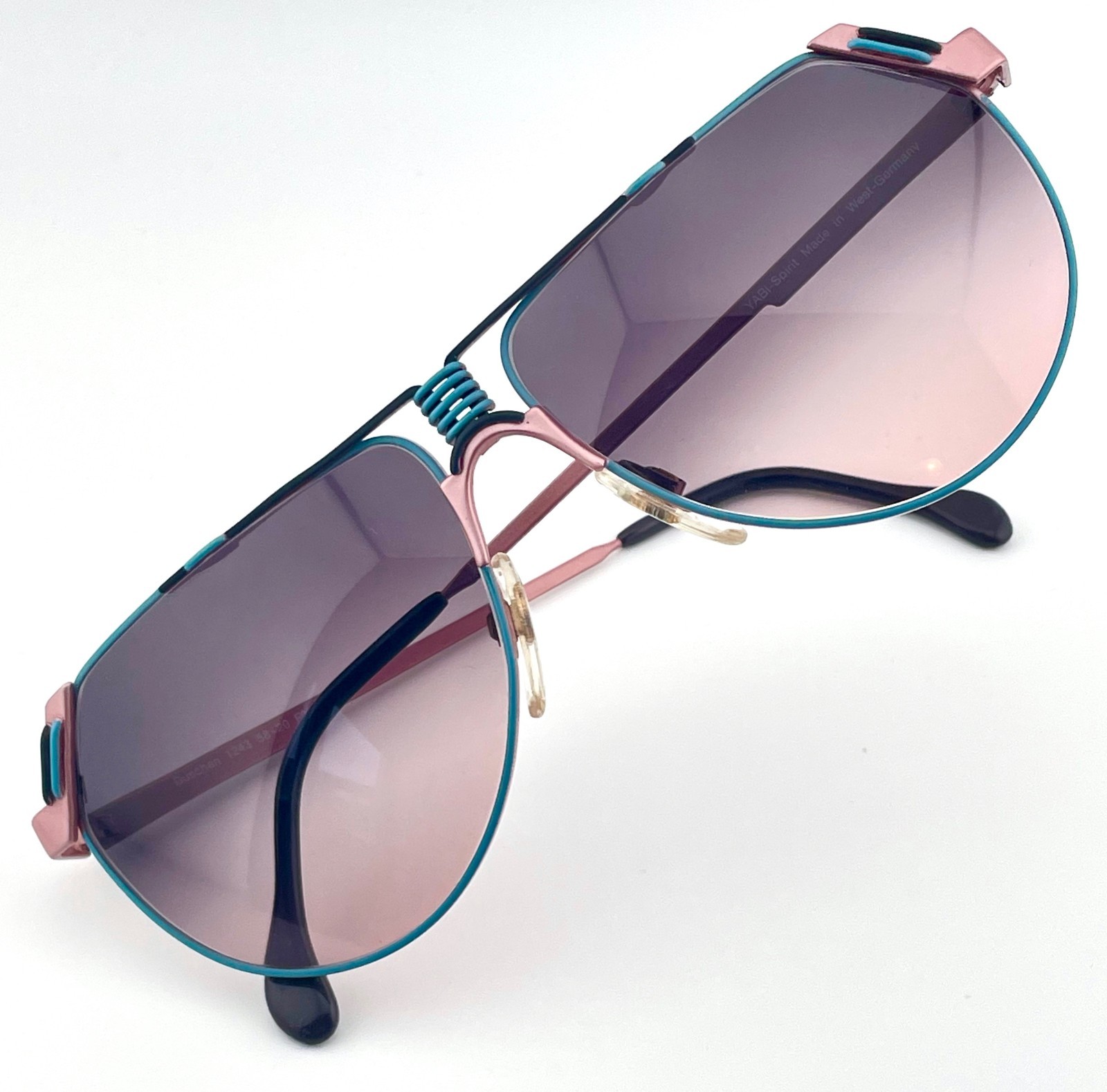 vintage YABI-Spirit by Duschan 1243 teal silver sunglasses 1980s W.Germany LARGE