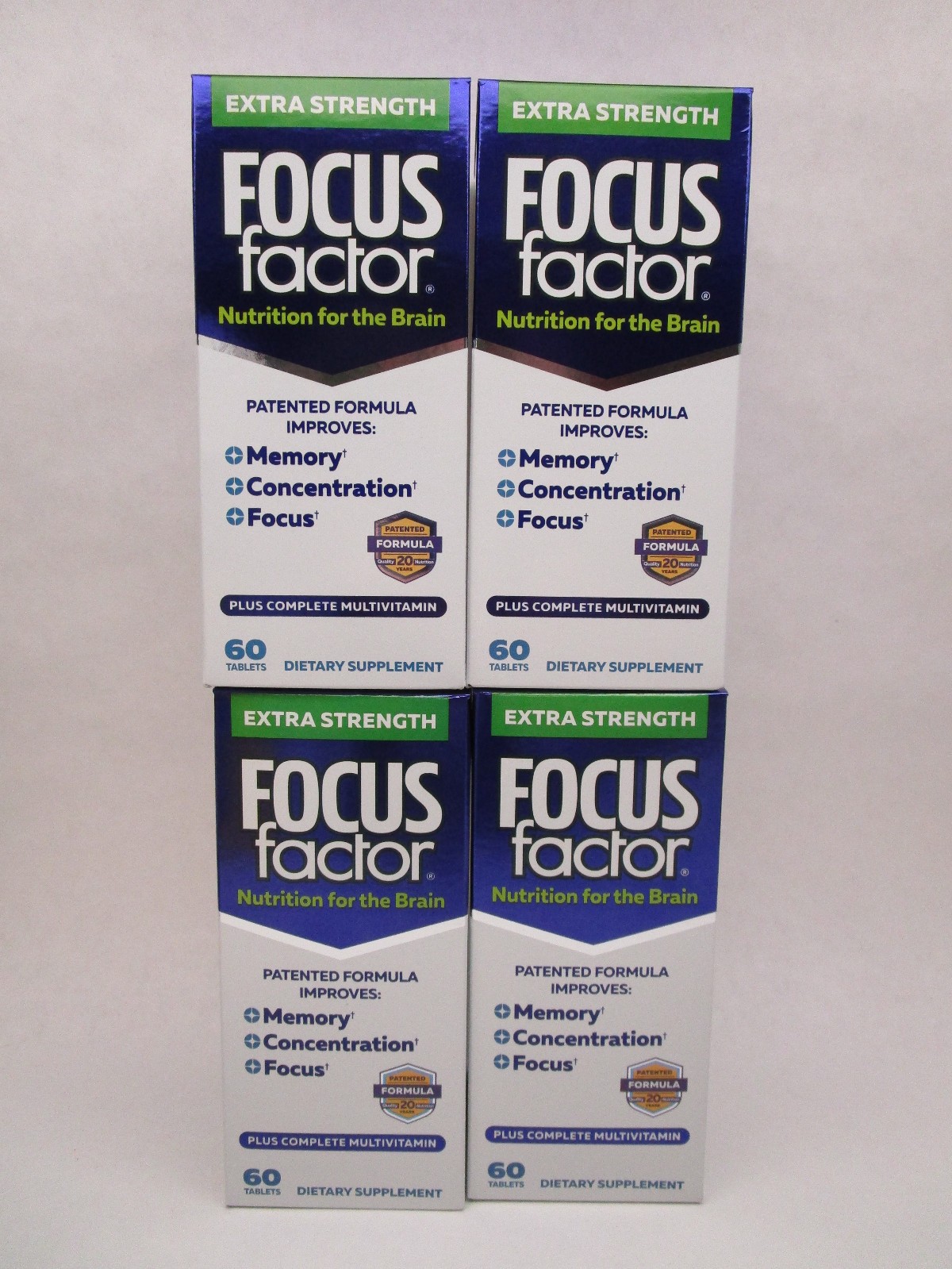 4 x Focus Factor Extra Strength Multivitamin Brain Health 60 Count Bottle 2/28