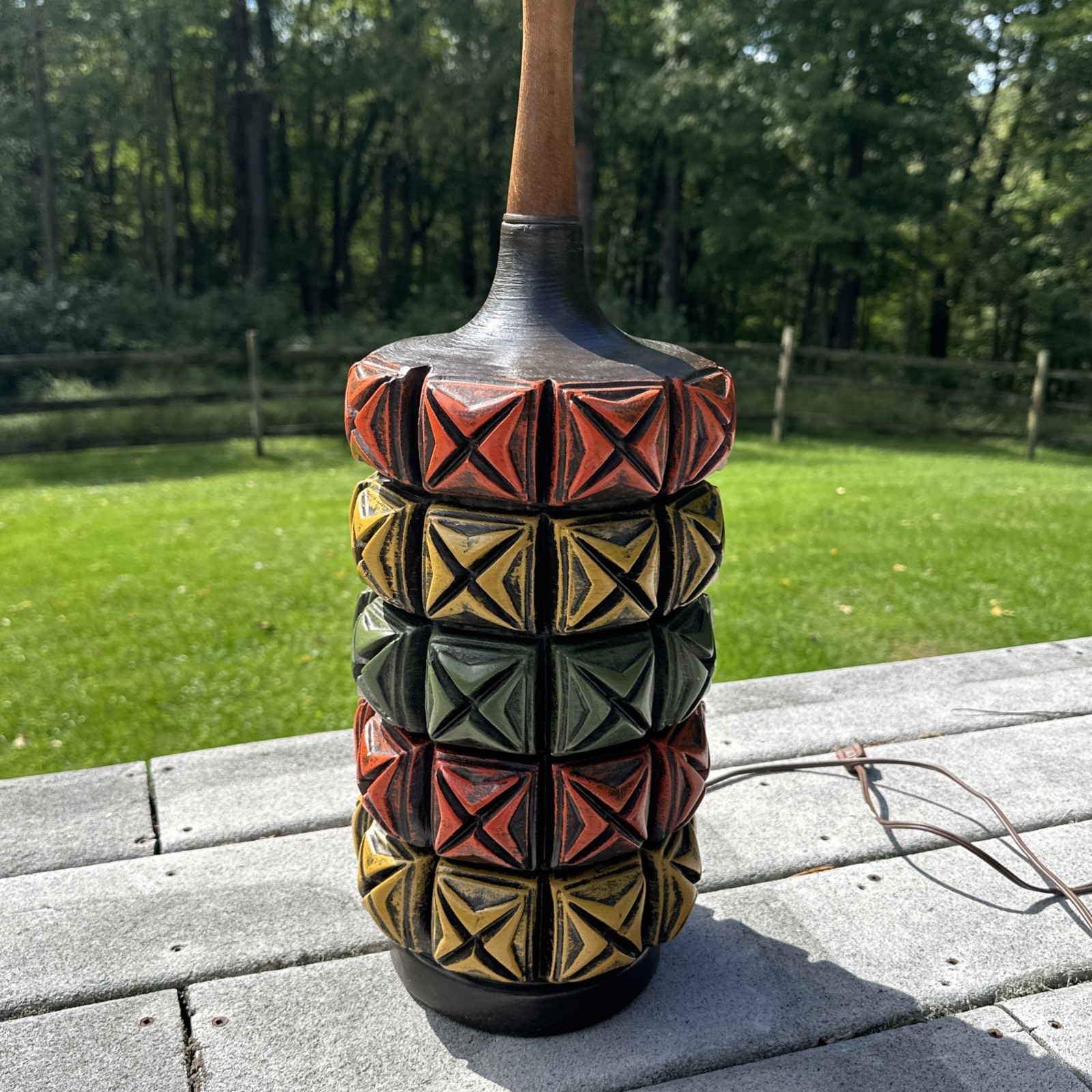 Large Mid Century MCM Ceramic Bitossi Style Orange Yellow Green Lamp