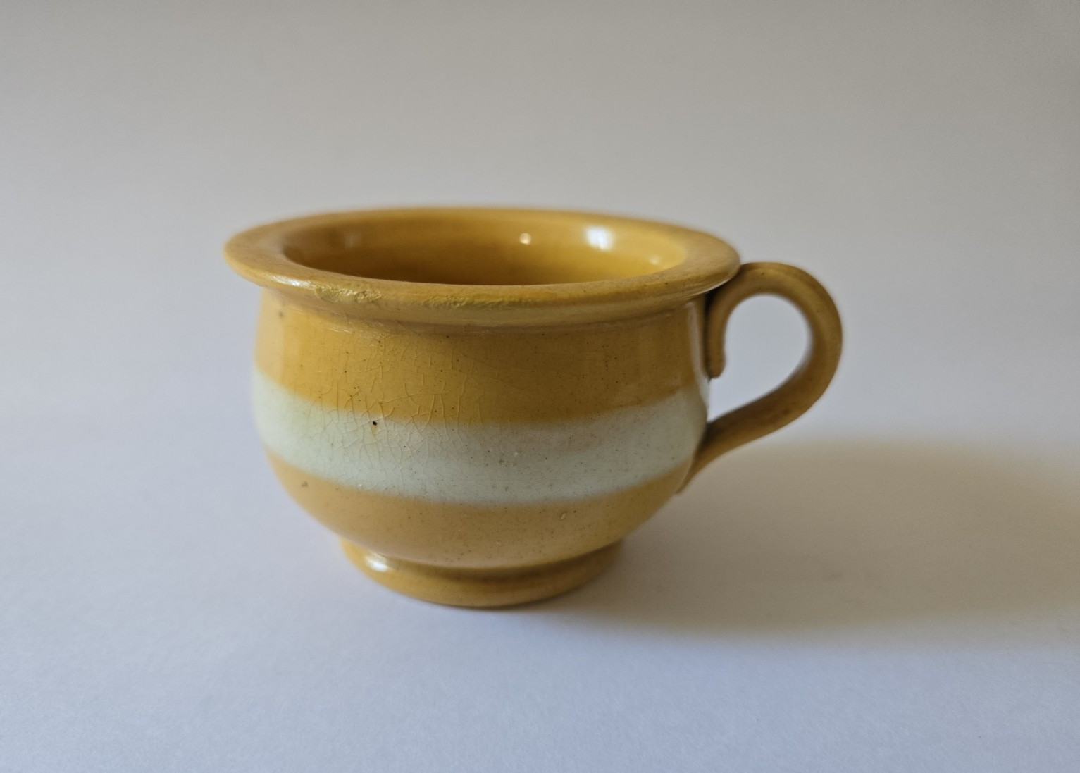 Antique Yellow Ware Miniature Chamber Pot White Band Salesman Sample Child Toy