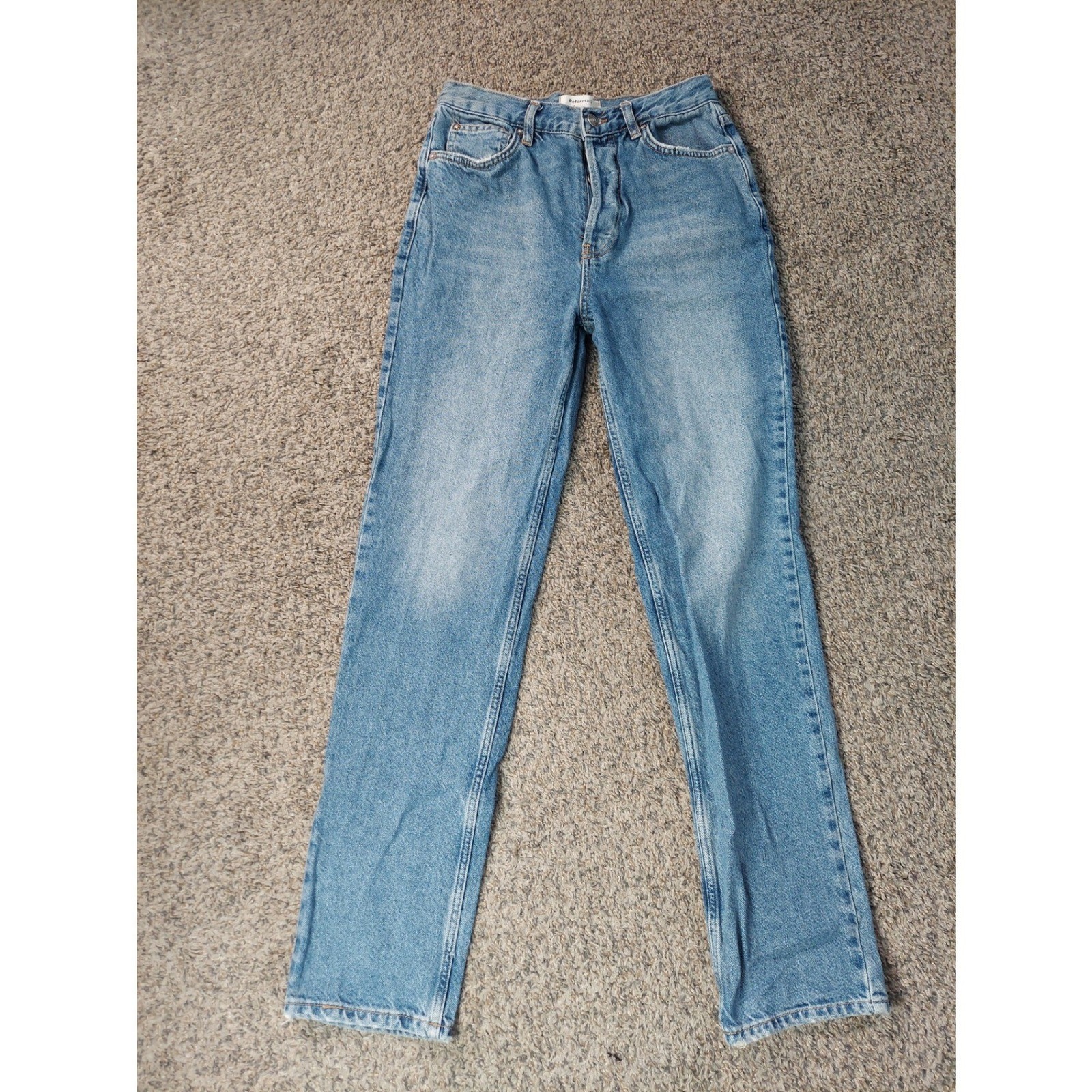 Reformation Cynthia High Rise Straight Leg Jeans 27 Blue Women Denim Button Fly