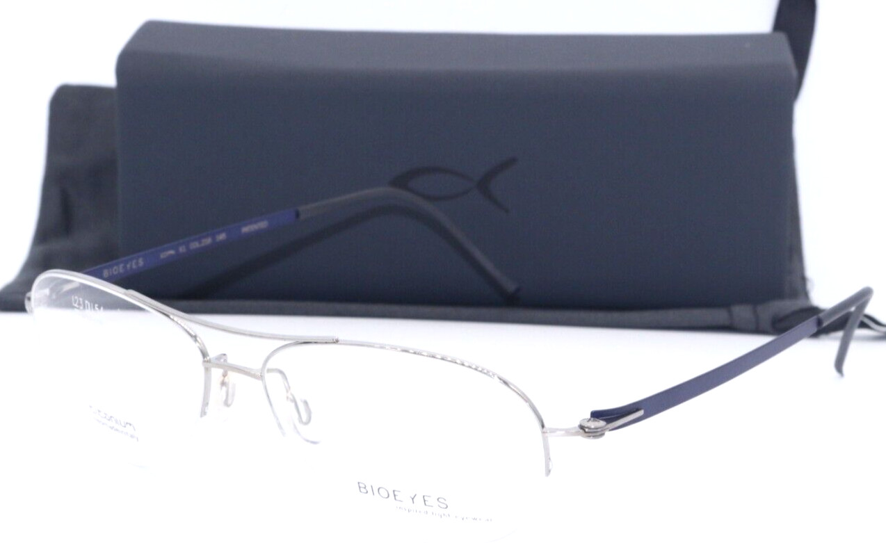 BLACKFIN BF X1 COL. 216 SILVER W/BLUE TEMPLE TITANIUM AUTHENTIC EYEGLASSES 54-14