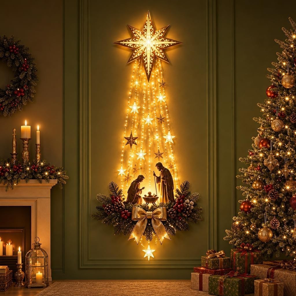 2026 Lighted Nativity Wall Decor,Bethlehem Star of Faith，1PCS