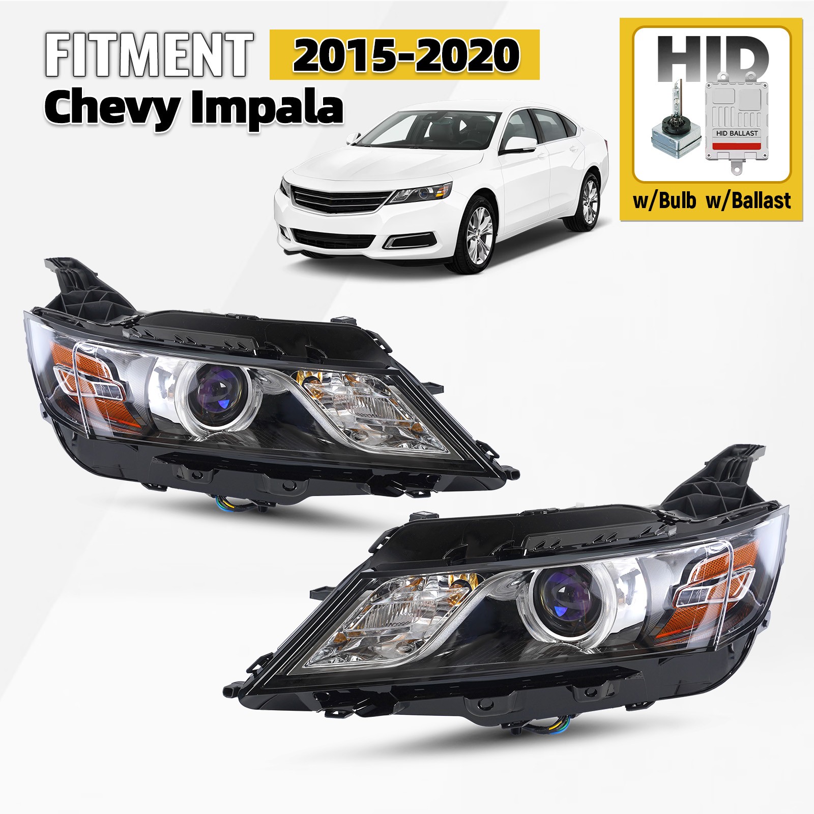 For 2014-2020 Chevy Impala HID/Xenon Headlight w/Ballast w/Bulb Left+Right Pair