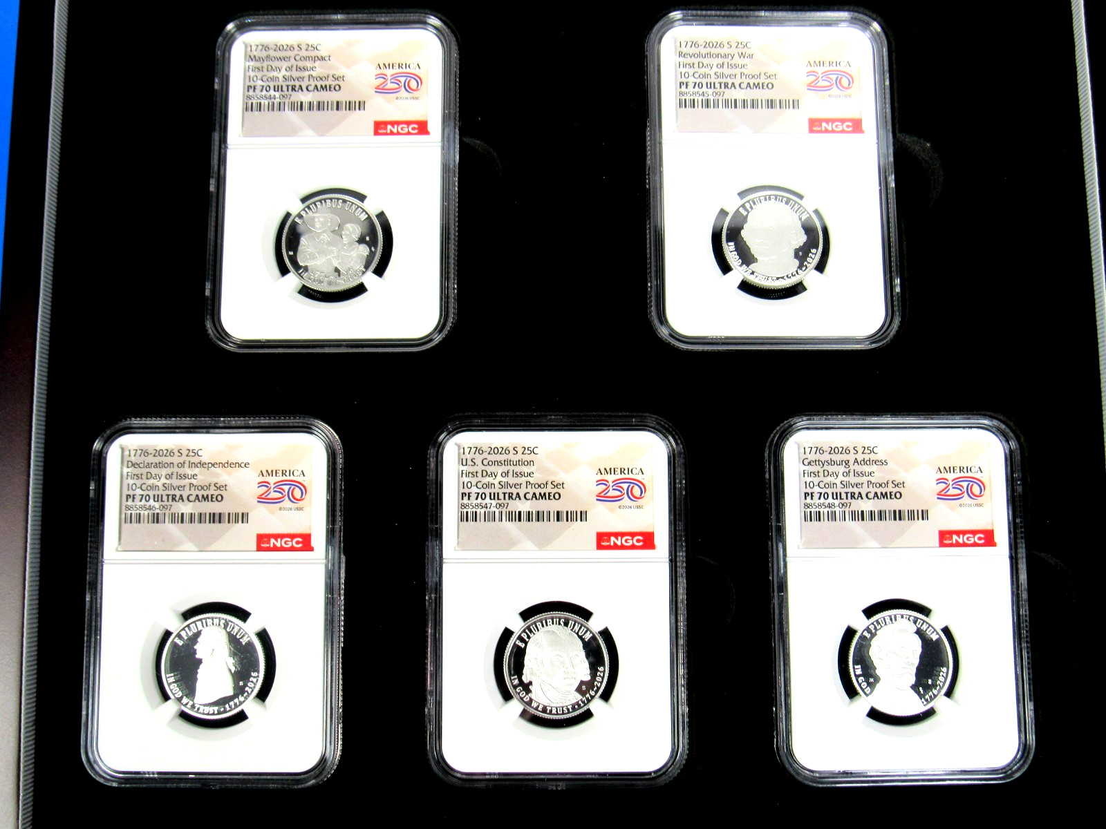 1776-2026 S, 5-Coin,  Silver Proof Set, Quarters Only NGC Pf 70 UCam , FDOI, 250