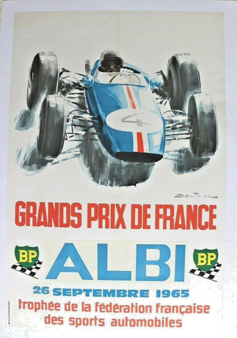 ORIGINAL OLD POSTER GRAND PRIX FRANCE CIRCUIT ALBI 1965 BELIGOND Brabham