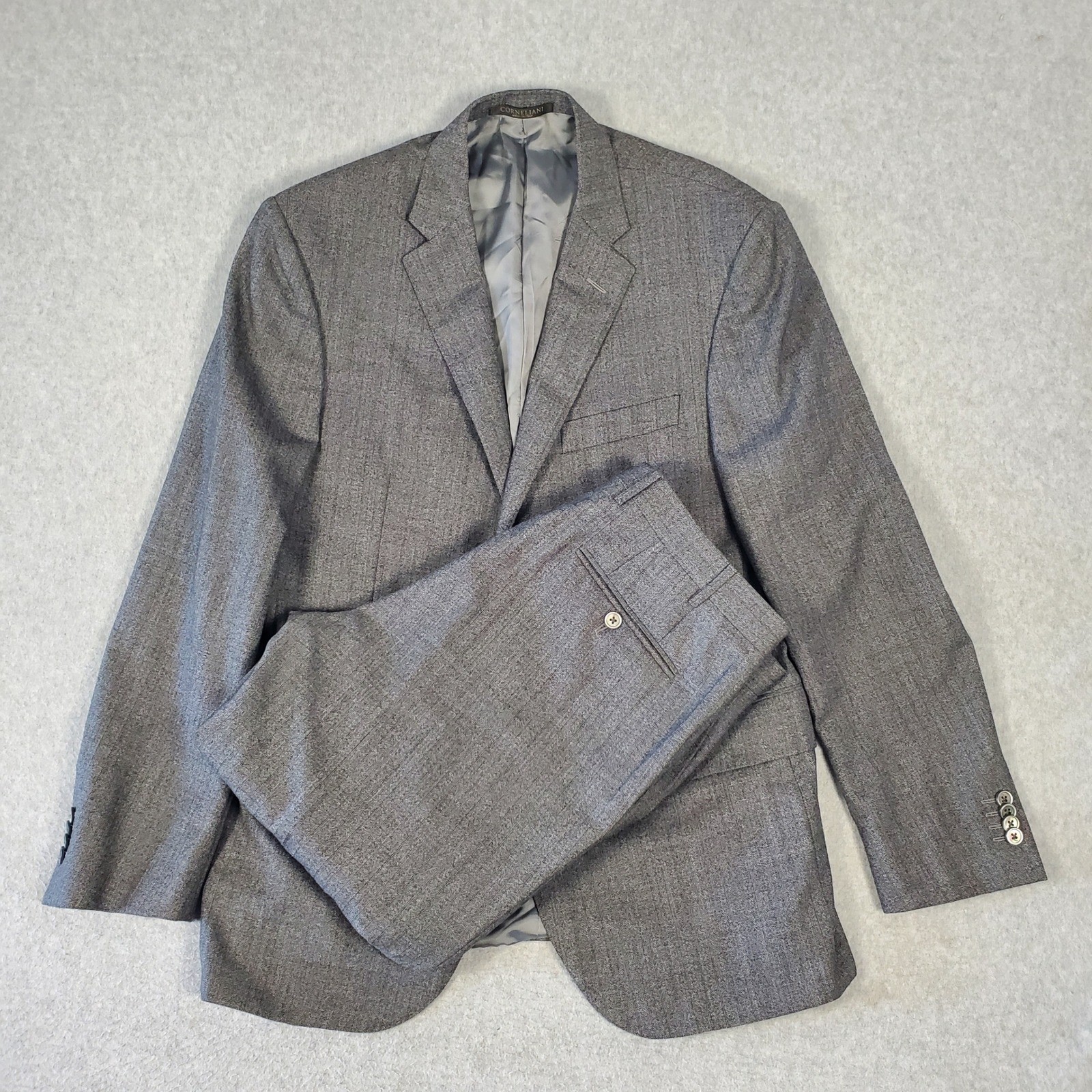 Corneliani Suit Mens 42R (52R IT) Gray Stripe Two Button Pick Lapel Italy Made