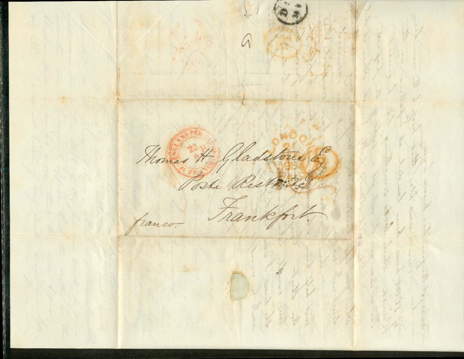 GB 21 SEP 1854 London to Frankfurt DE Stampless FL Crimean War Cholera Content