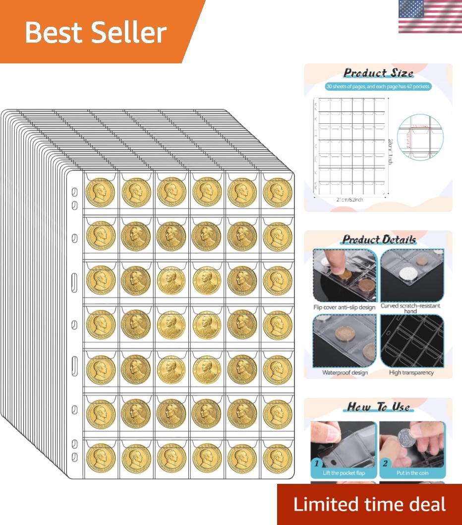 1260 Pockets Coin Collection Supplies Pages for Collectors, 30 Sheets Standard 9