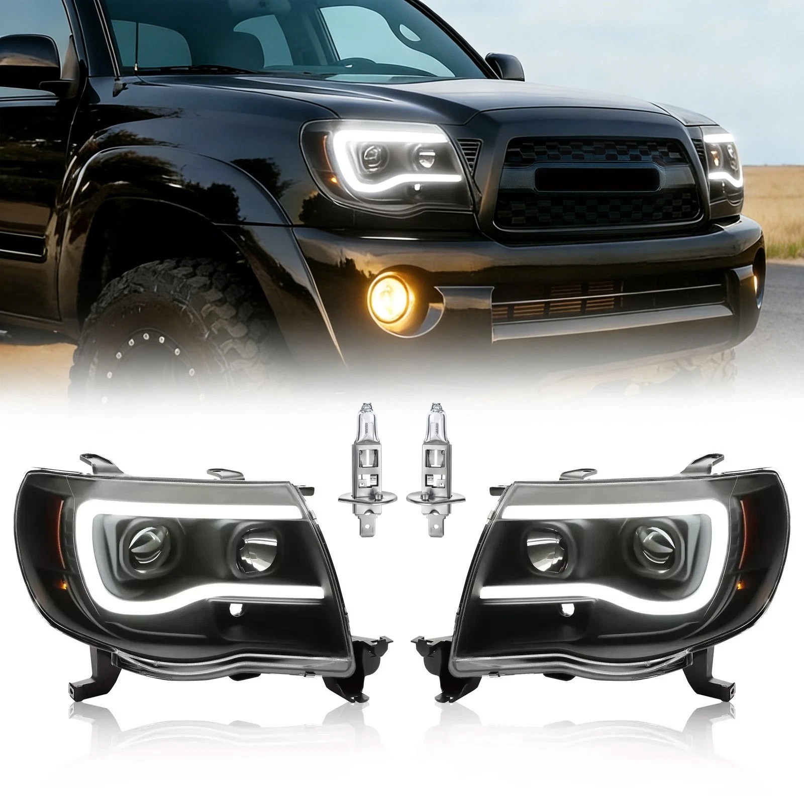 For Toyota Tacoma 2005 2006-2011 Left&Right LED Dual Projector Headlights DOT For Toyota Tacoma 2005 2006-2011 Left&Right LED Dual Projector Headlights DOT