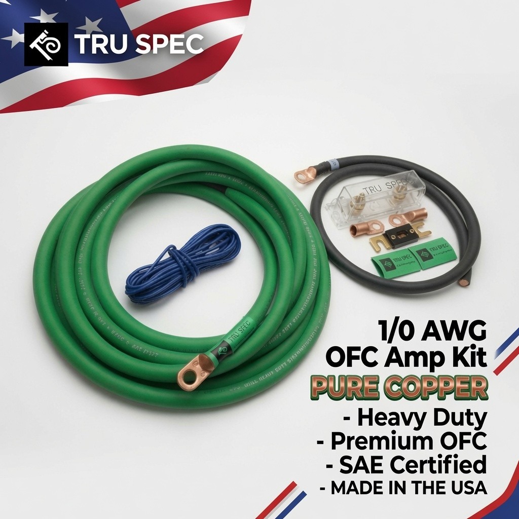 1/0 AWG GAUGE TRU SPEC OFC PURE COPPER AMP INSTALL WIRING KIT GREEN BLACK WIRE