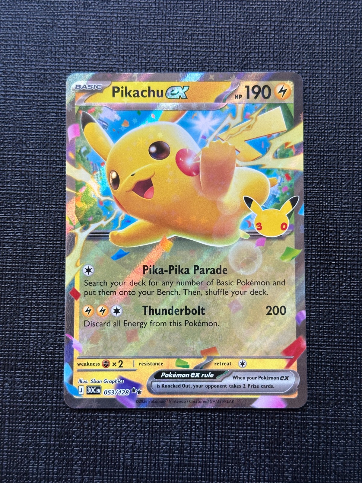 Pikachu ex - Double Rare - 053/128 - ME: 30th Celebration (30C) - Near Mint