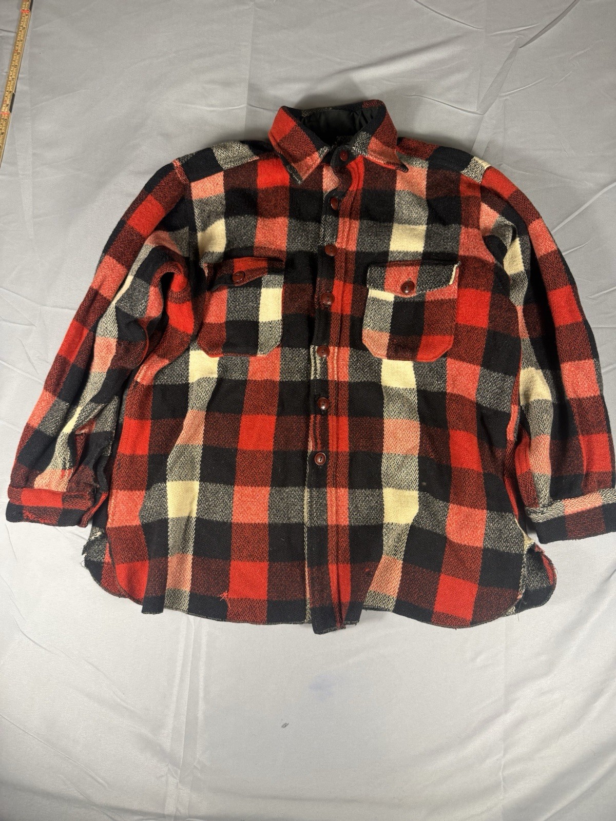 Vintage 50s WOOLRICH USA Buffalo Mackinaw Red Plaid Heavy Hunting Jacket