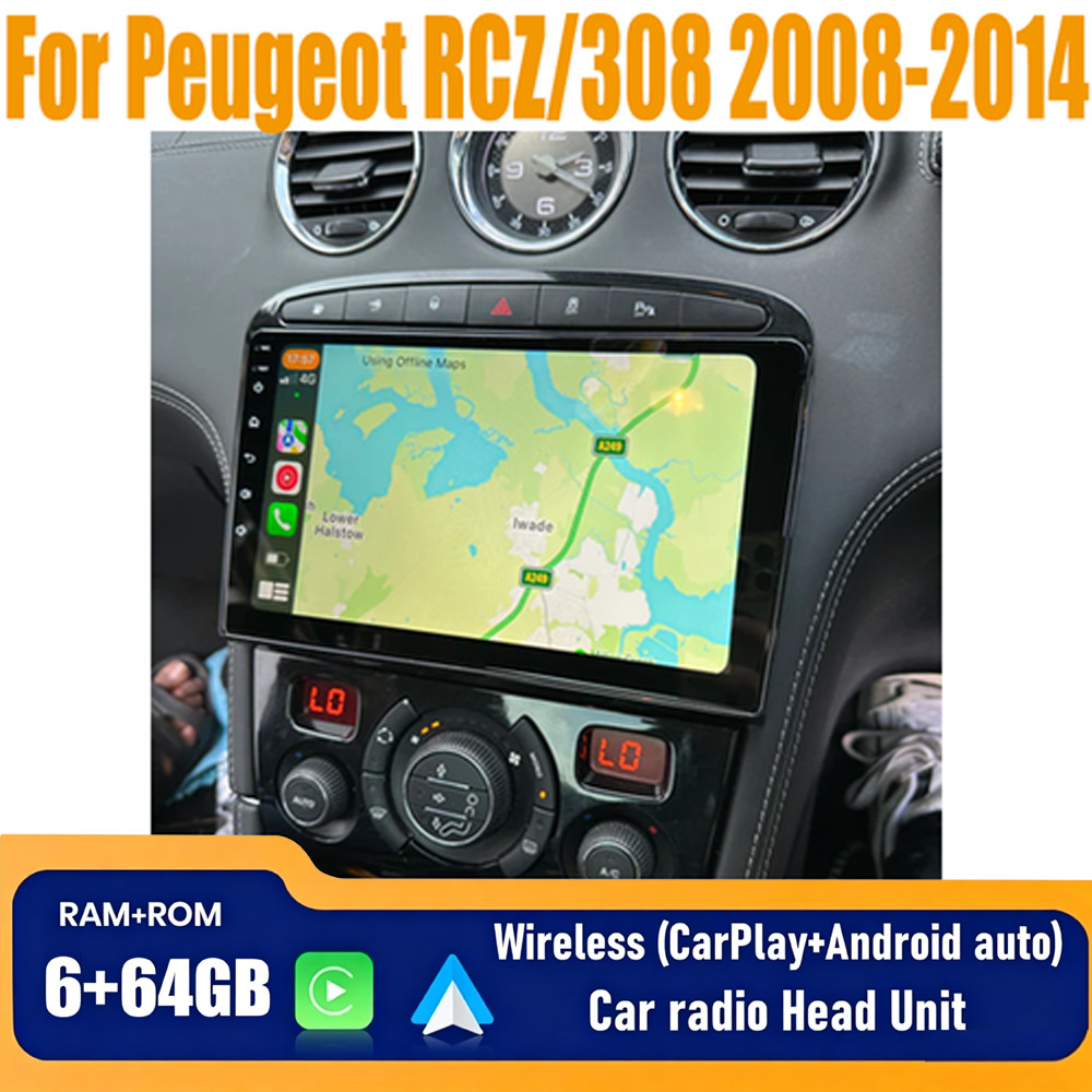 9\'\' Wireless Carplay Android Auto Radio Stereo Kit For Peugeot RCZ/308 2008-2014