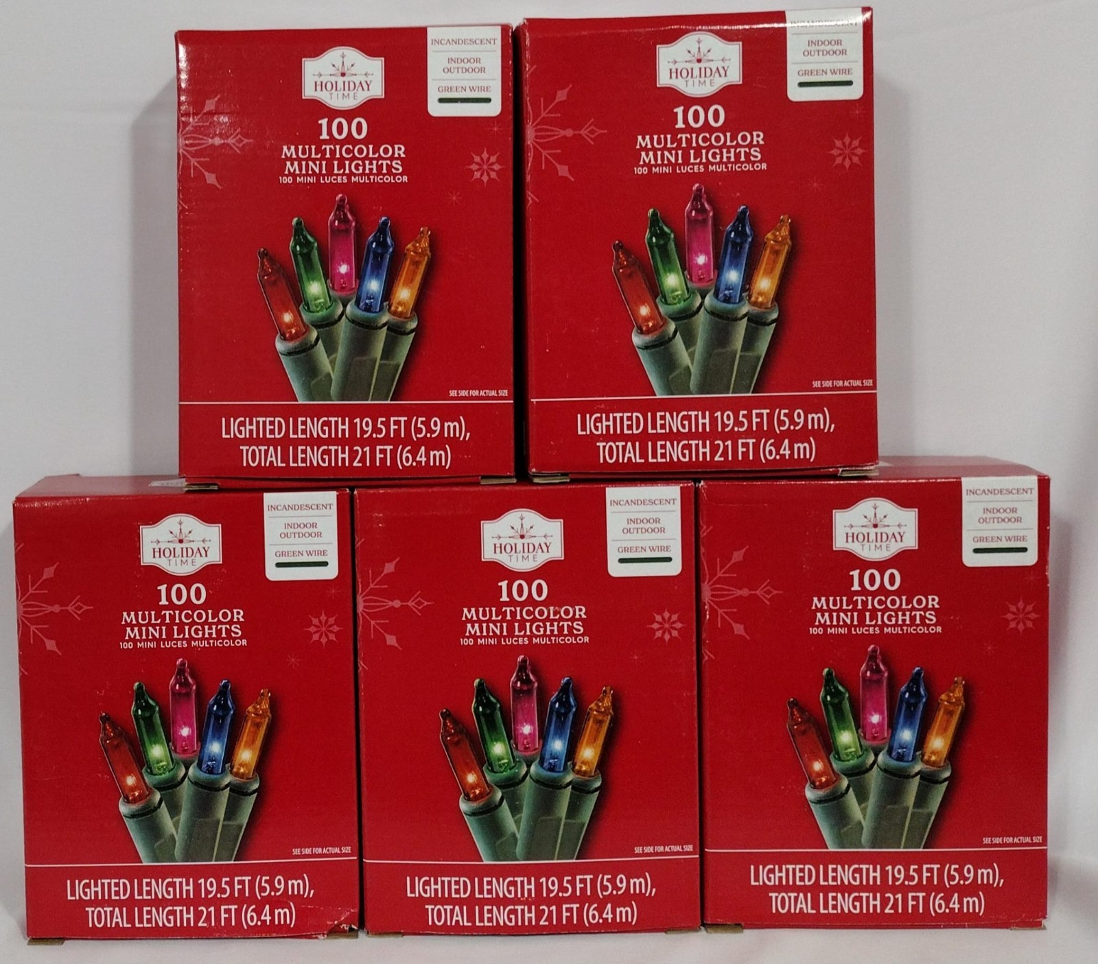 Lot OF 5 Holiday Time Green Wire Incandescent Christmas Light Multicolor 100 Ct