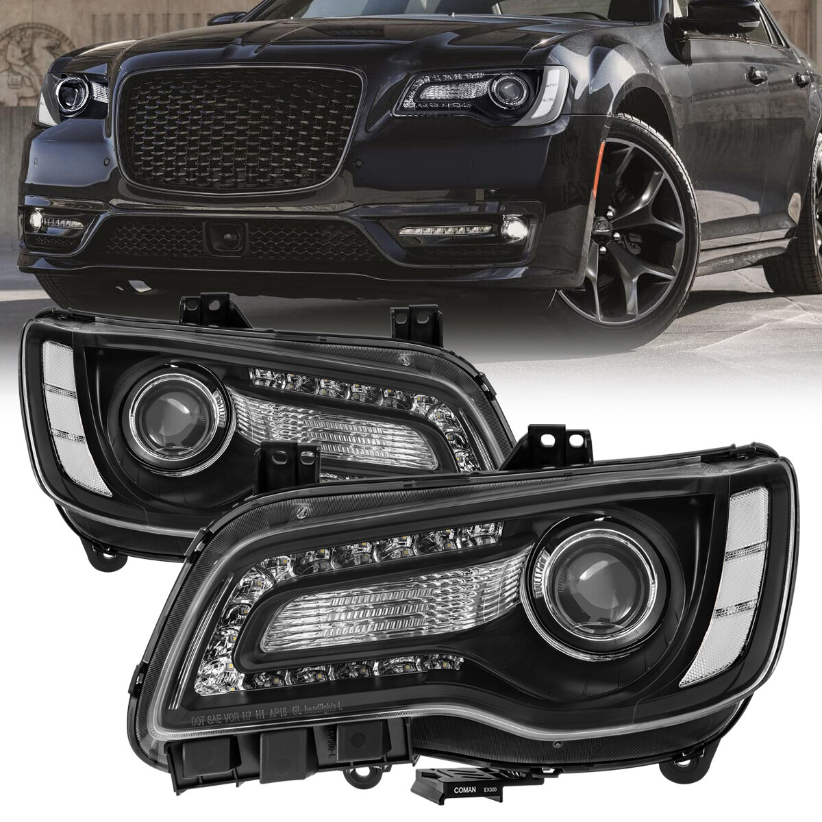Pair LED DRL Projector Headlights w/Bulbs Assembly For 2011-2023 Chrysler 300 Pair LED DRL Projector Headlights w/Bulbs Assembly For 2011-2023 Chrysler 300
