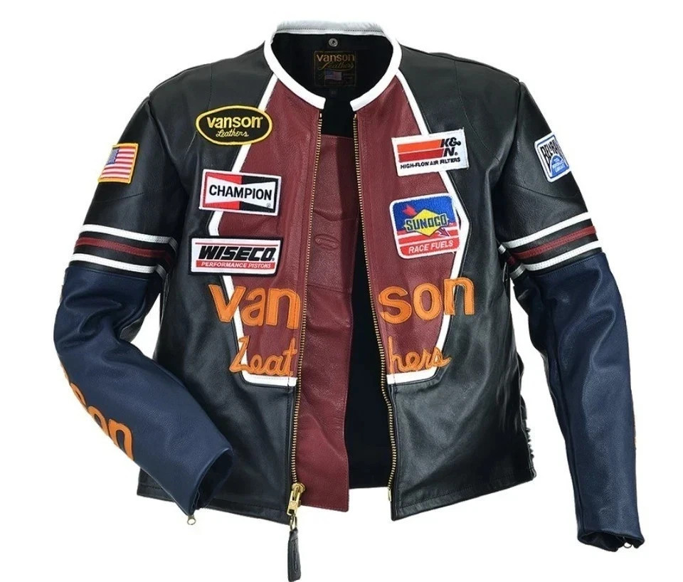 Vanson One Star Black Red Genuine Leather Motorcycle Racing Biker Jacket Mexico