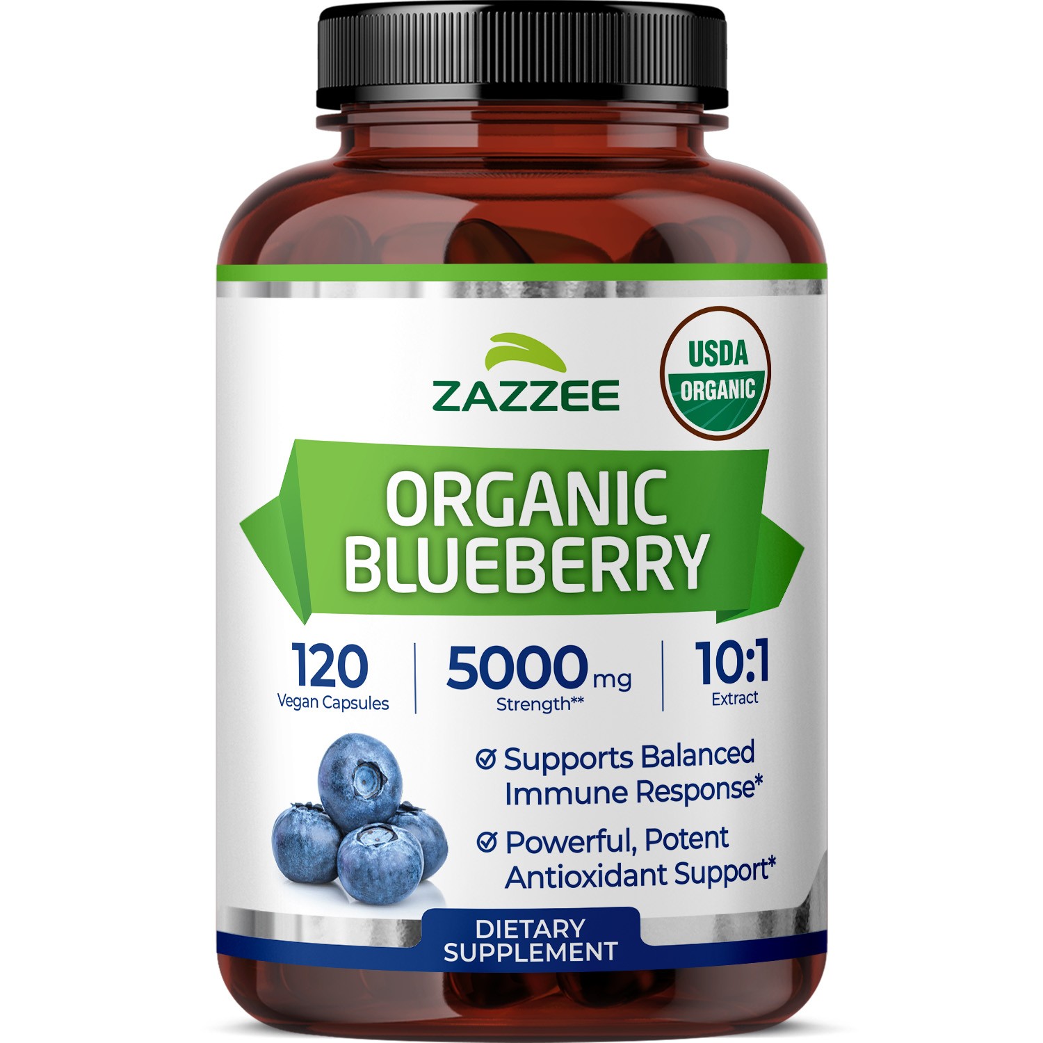 Zazzee USDA Organic Blueberry Extract Whole Fruit 5000 mg Strength 10:1 Extract