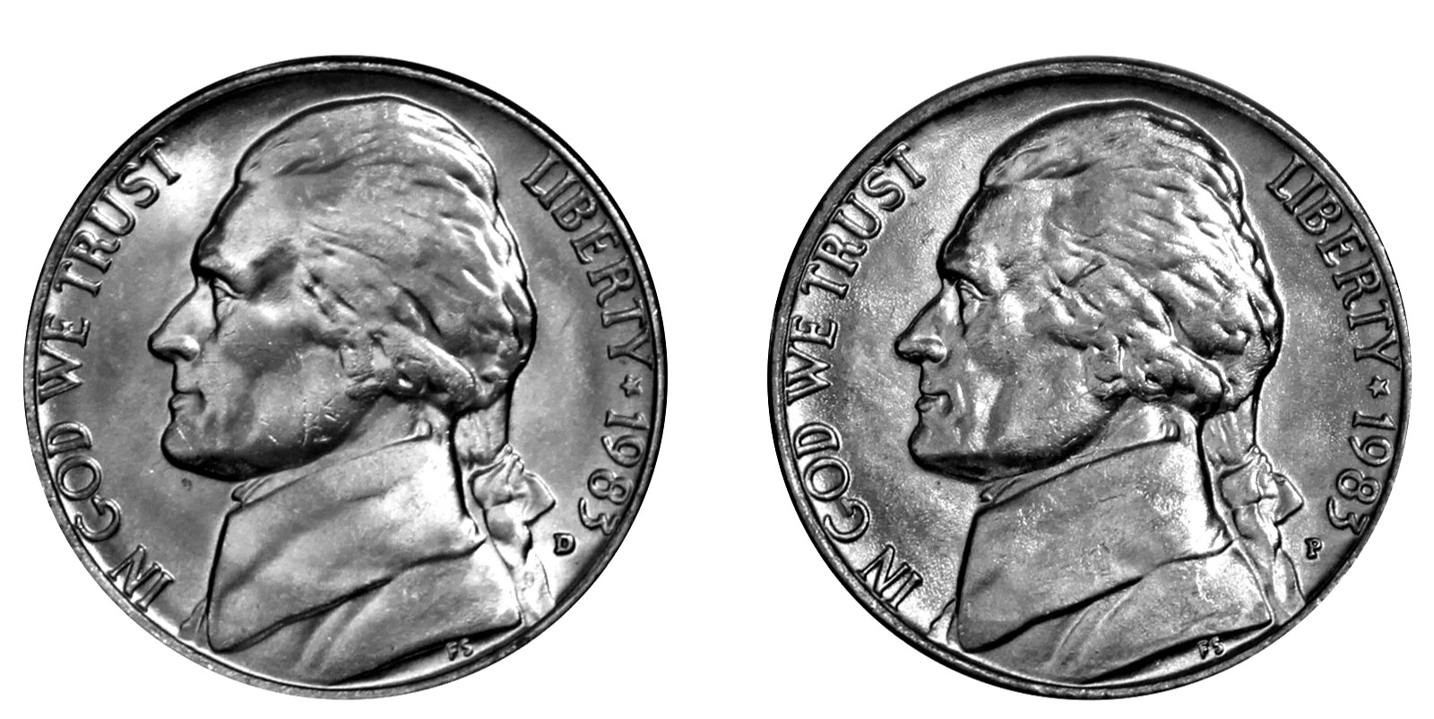 1983 P D  Jefferson Nickel 5c  BU US (2 Coins)